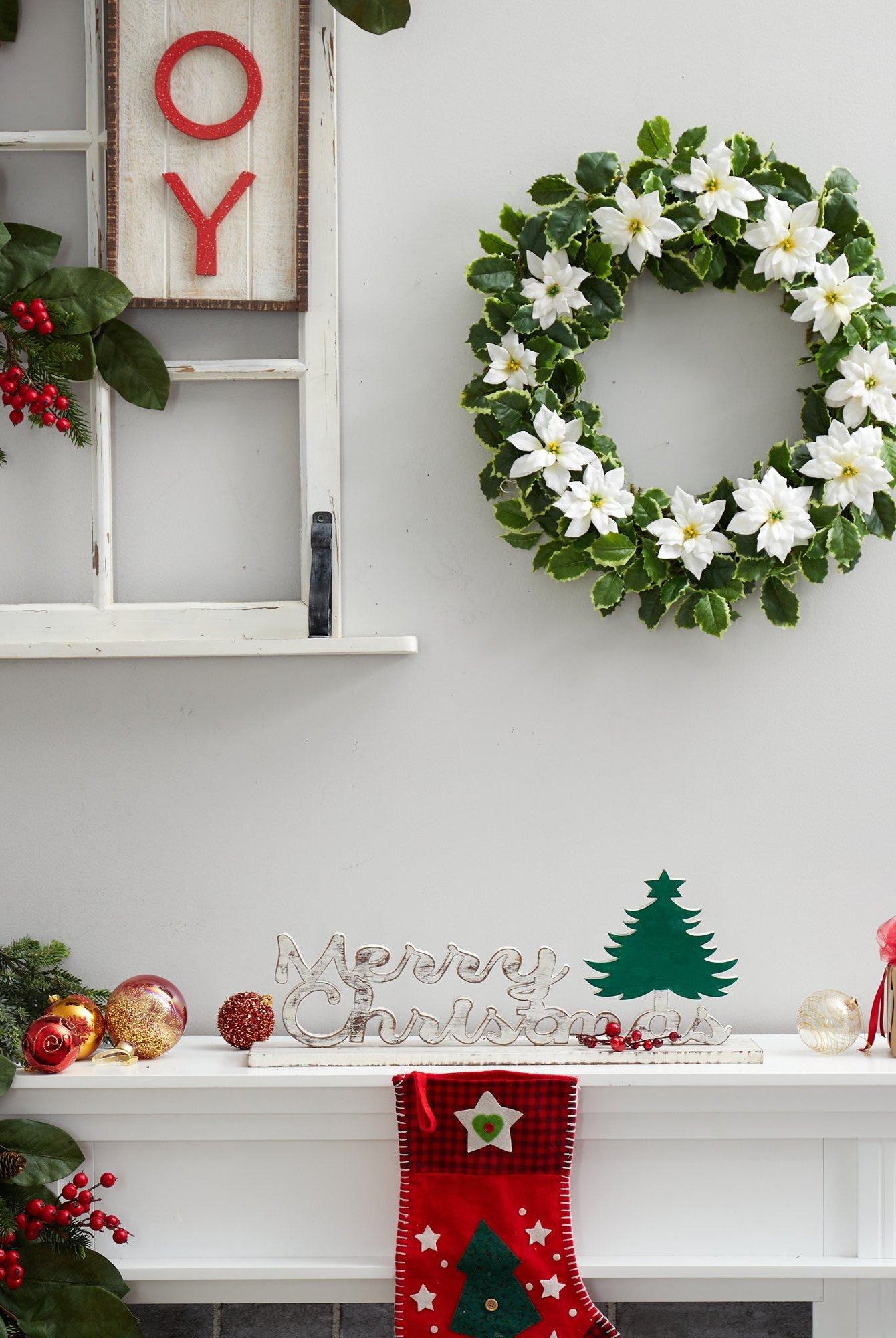 Shop For 21” Poinsettia and Variegated Holly Wreath