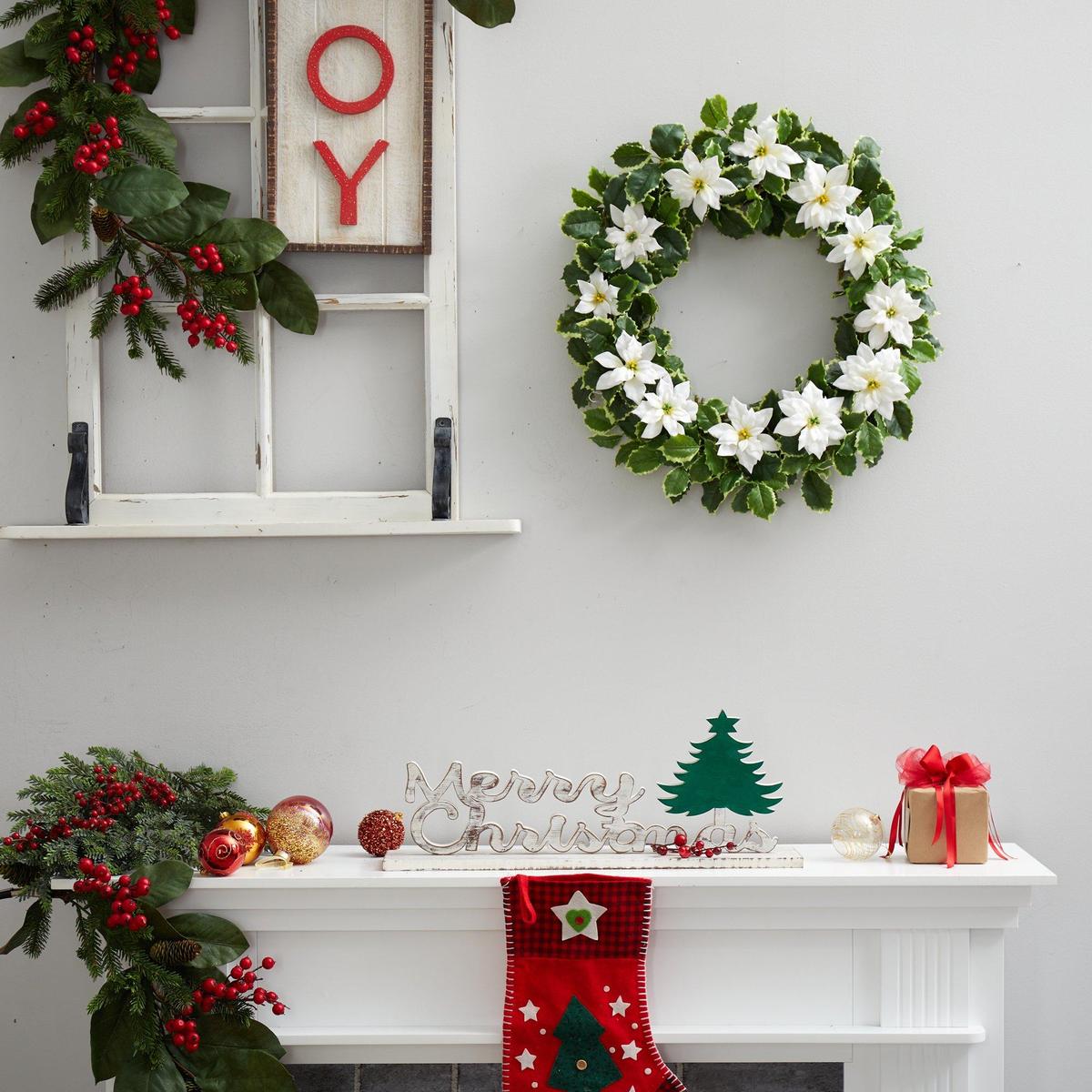 Shop For 21” Poinsettia and Variegated Holly Wreath