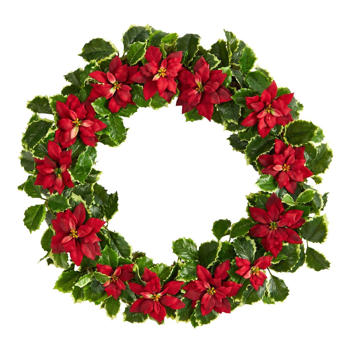 Shop For 21” Poinsettia and Variegated Holly Wreath