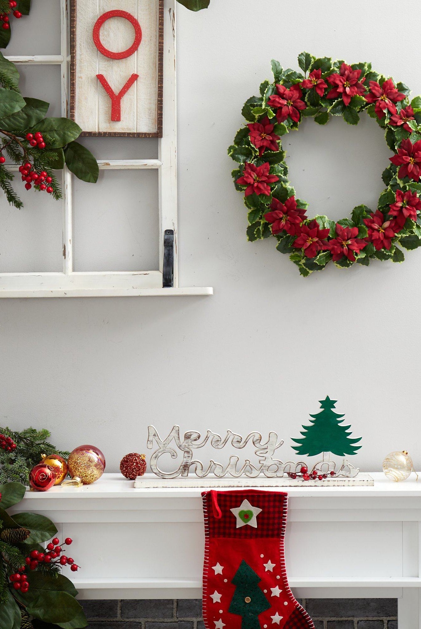 Shop For 21” Poinsettia and Variegated Holly Wreath