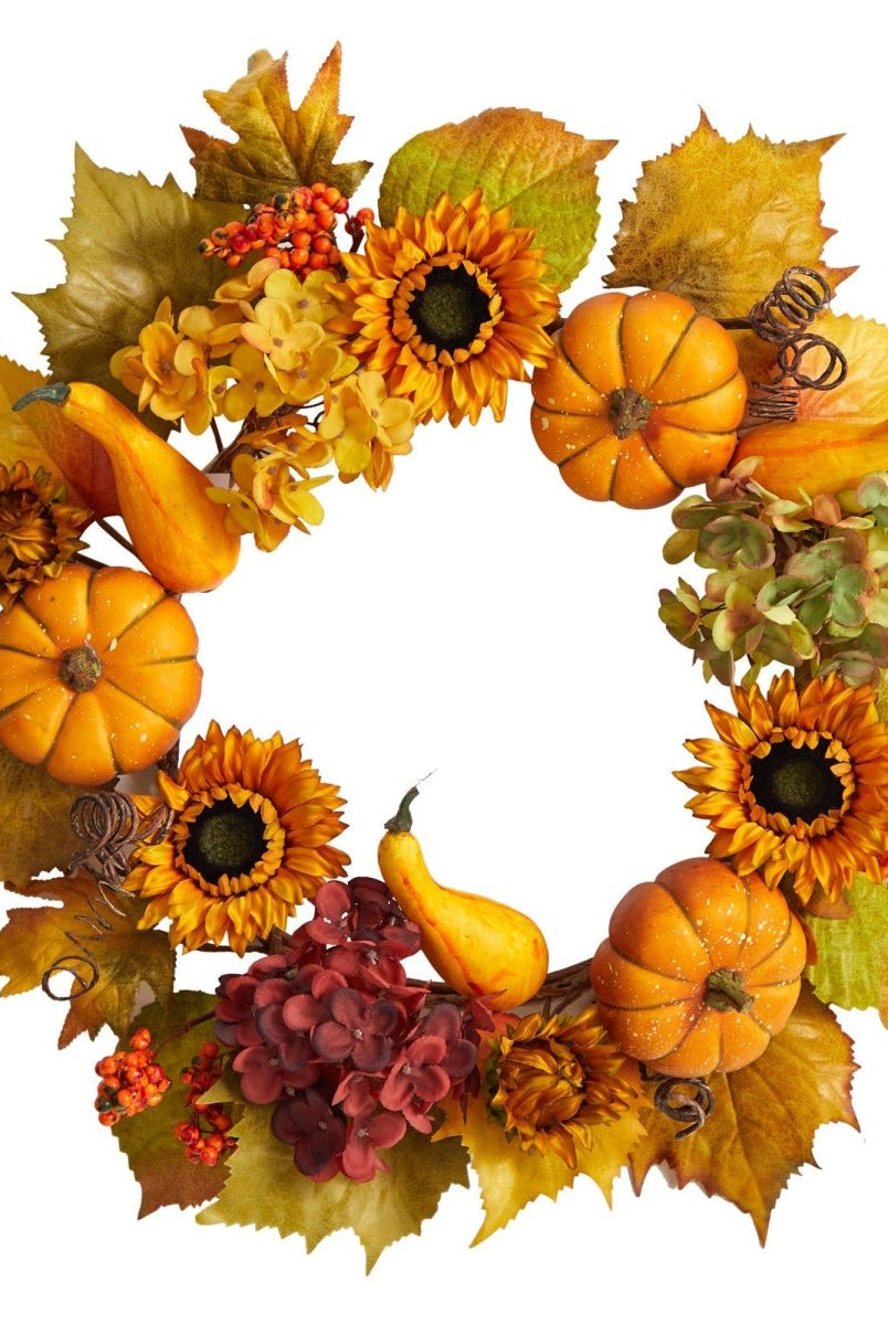 Shop For 22” Autumn Hydrangea, Pumpkin and Sunflower Artificial Fall Wreath
