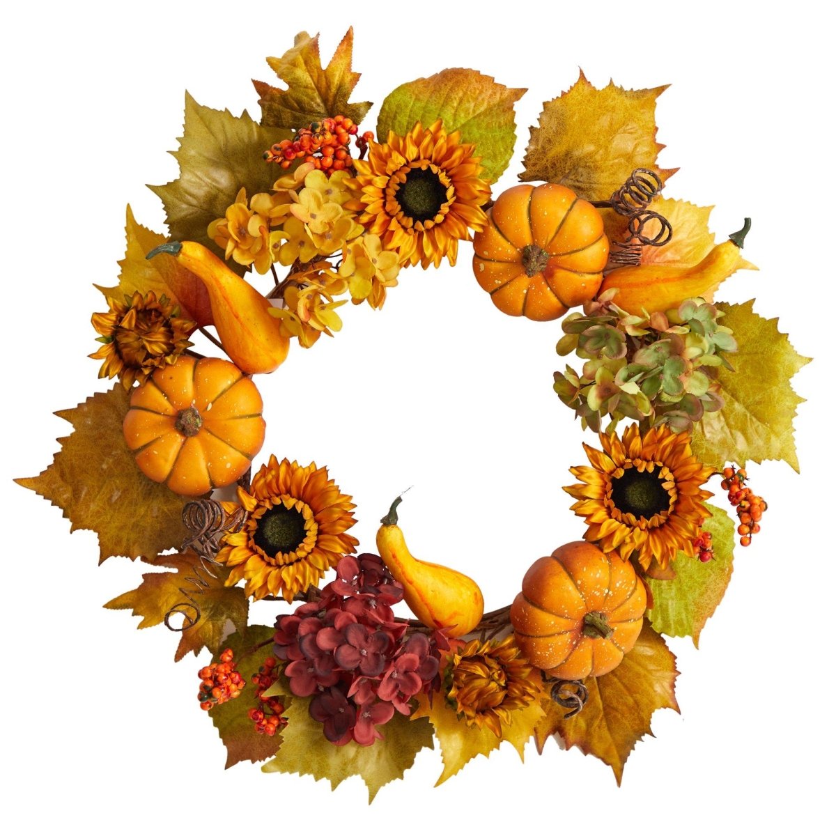 Shop For 22” Autumn Hydrangea, Pumpkin and Sunflower Artificial Fall Wreath