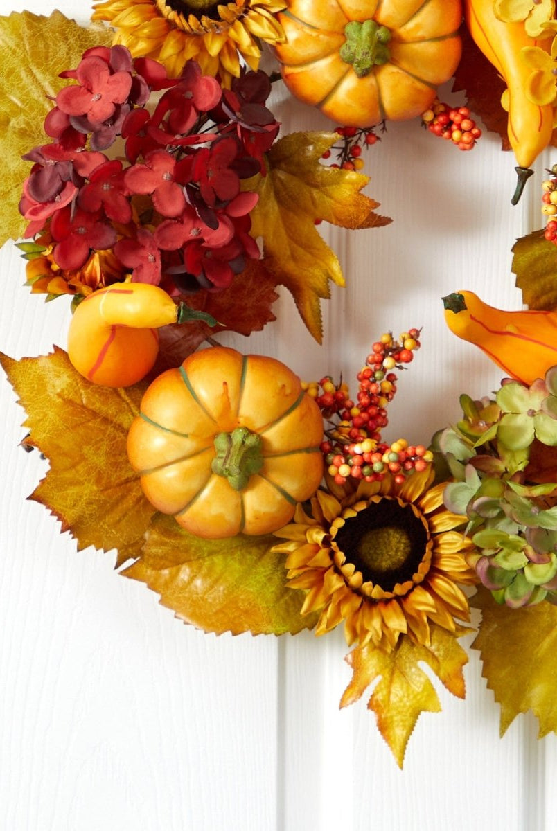 Shop For 22” Autumn Hydrangea, Pumpkin and Sunflower Artificial Fall Wreath