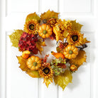 Shop For 22” Autumn Hydrangea, Pumpkin and Sunflower Artificial Fall Wreath