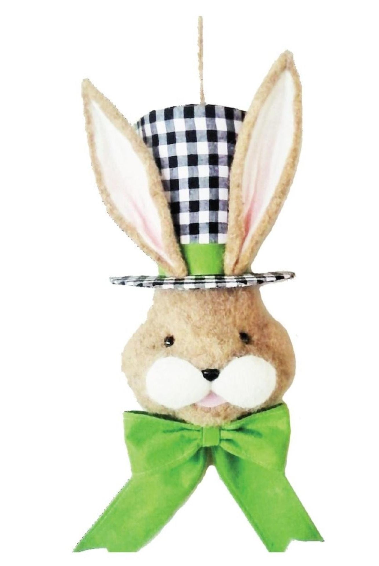 22" Bunny With Check Top Hat Ornament: Green