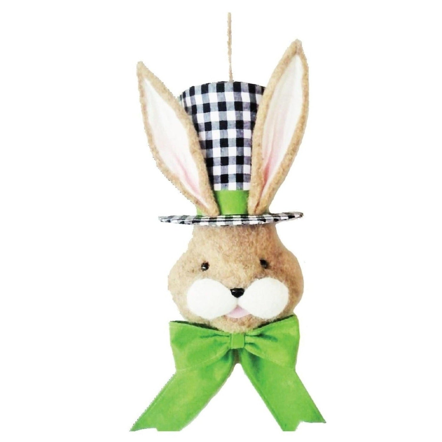 22" Bunny With Check Top Hat Ornament: Green