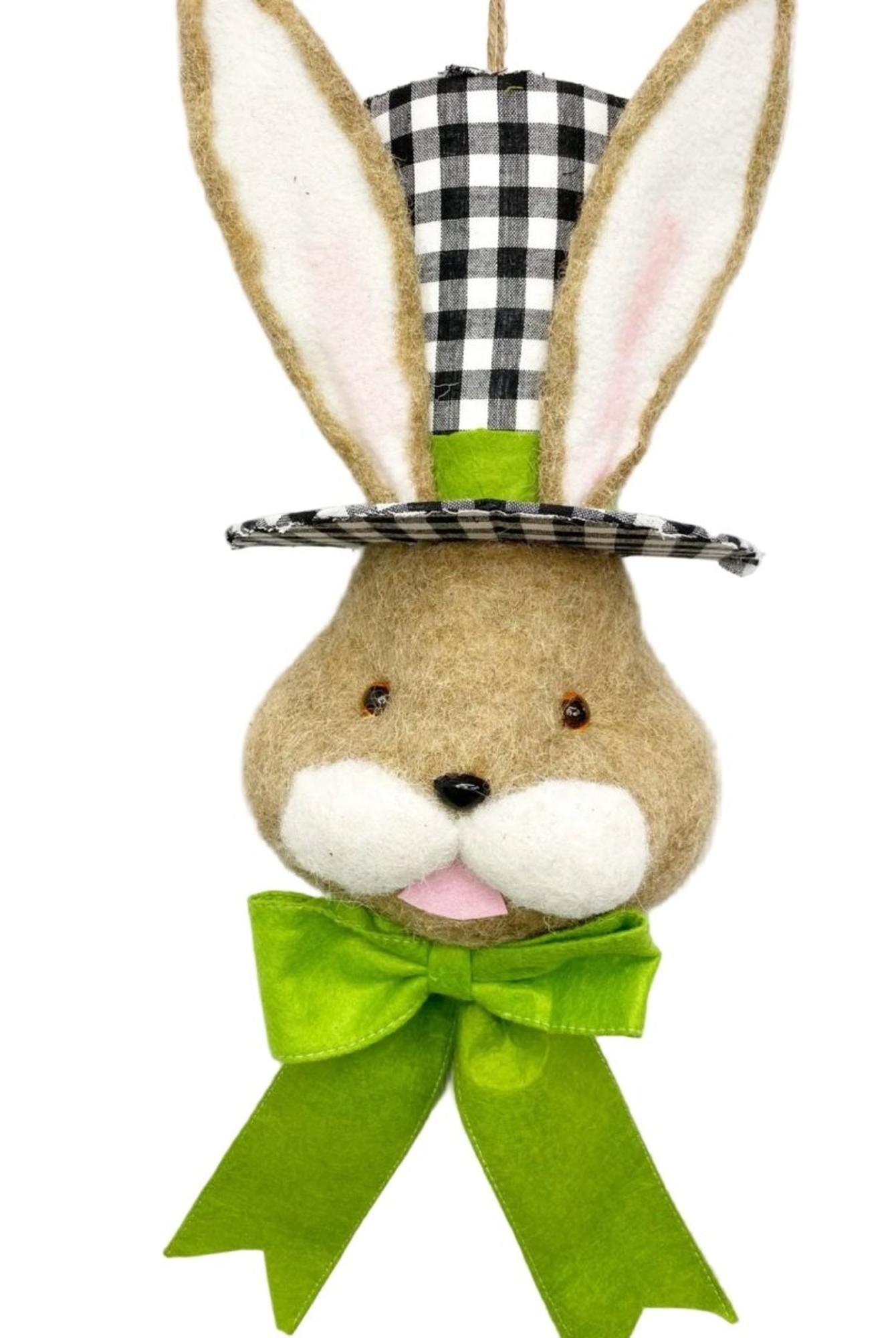 22" Bunny With Check Top Hat Ornament: Green