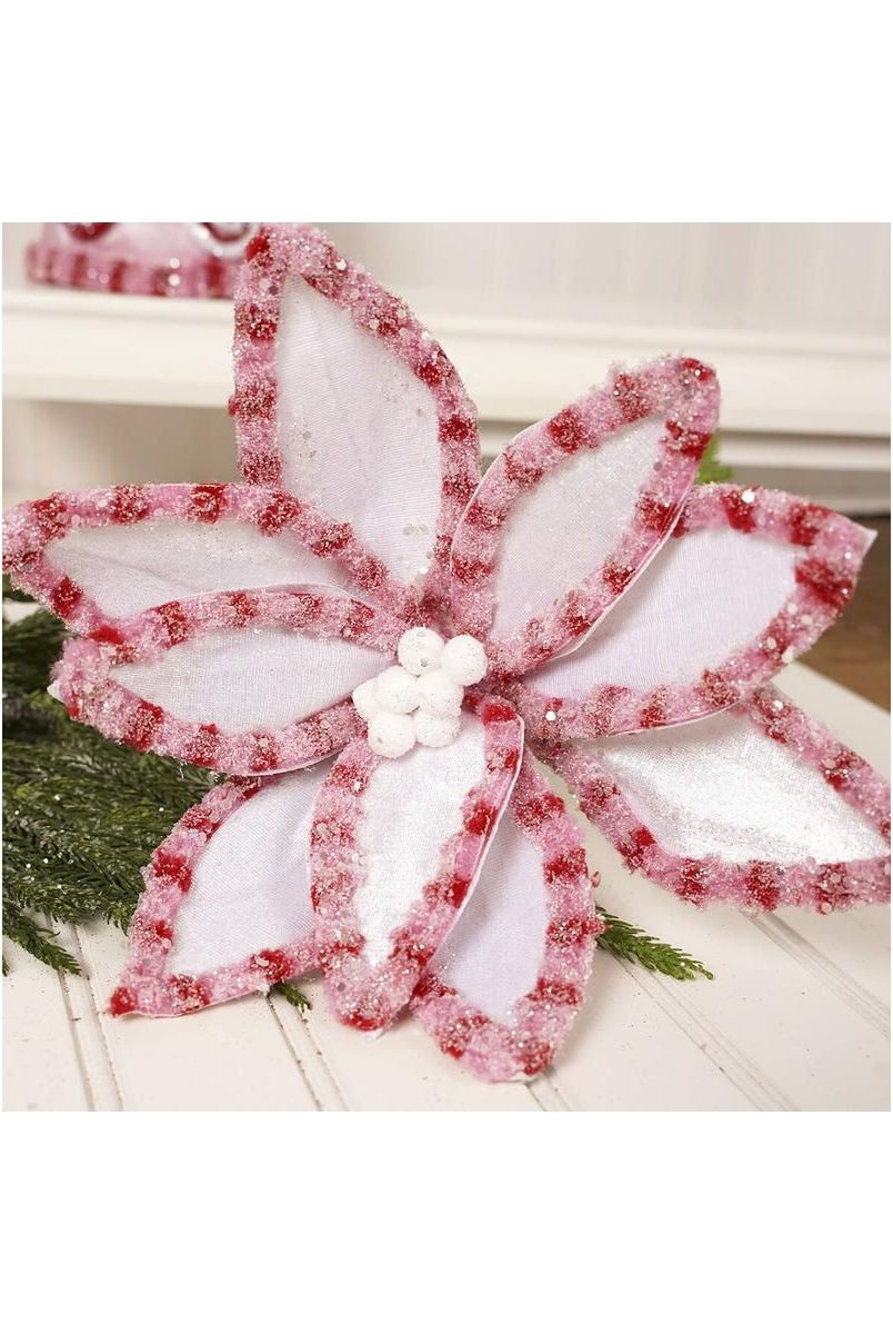 Shop For 22” Candy Snow Glitter Poinsettia Stem: White/Pink