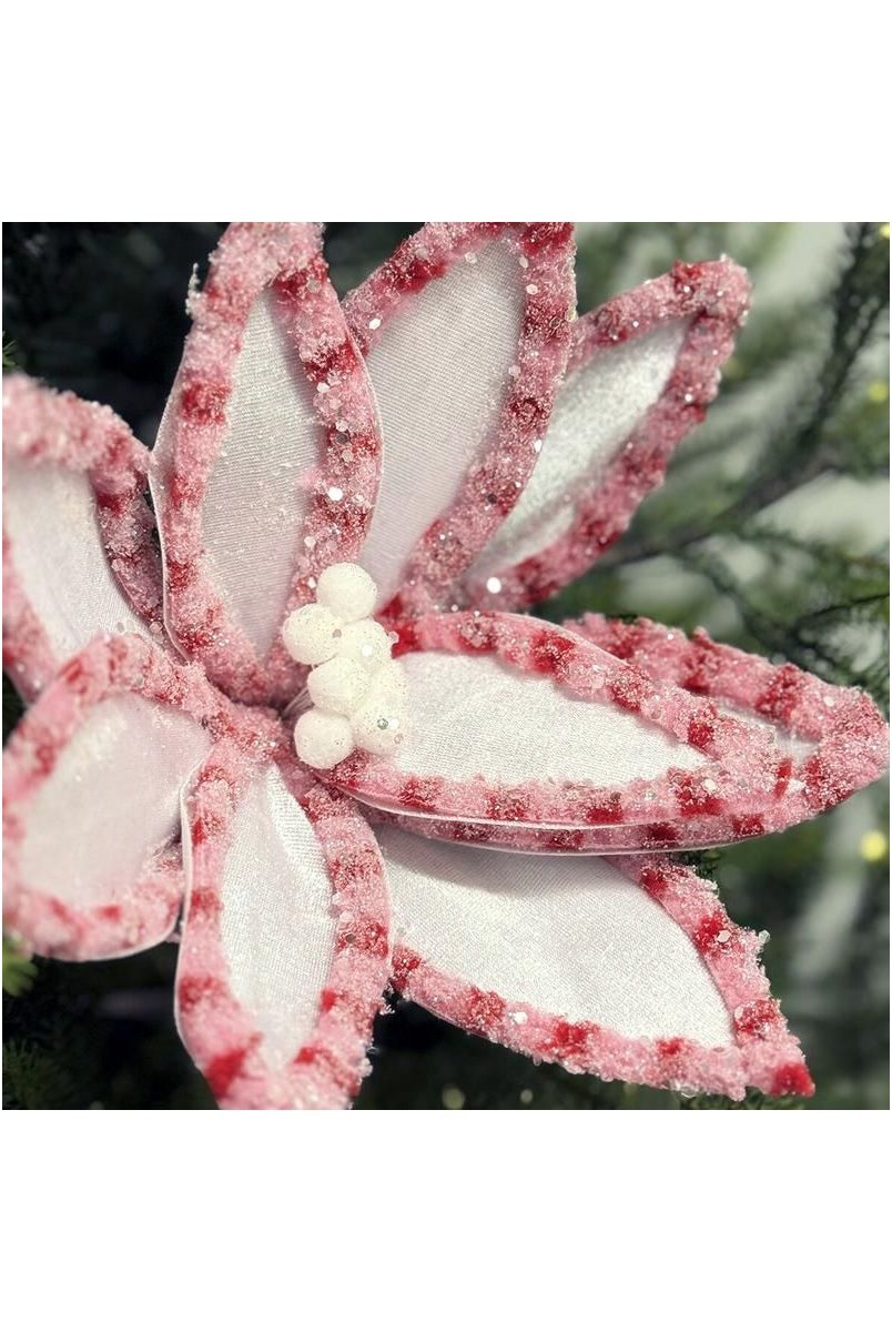 Shop For 22” Candy Snow Glitter Poinsettia Stem: White/Pink