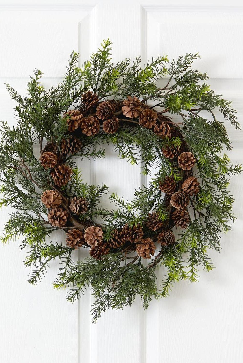 22” Cedar, Grass and Pine Cone Artificial Wreath UV Resistant (Indoor/Outdoor)
