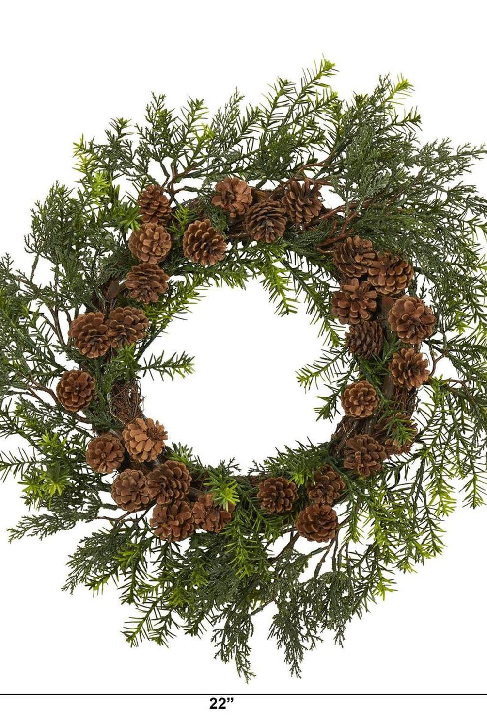 22” Cedar, Grass and Pine Cone Artificial Wreath UV Resistant (Indoor/Outdoor)