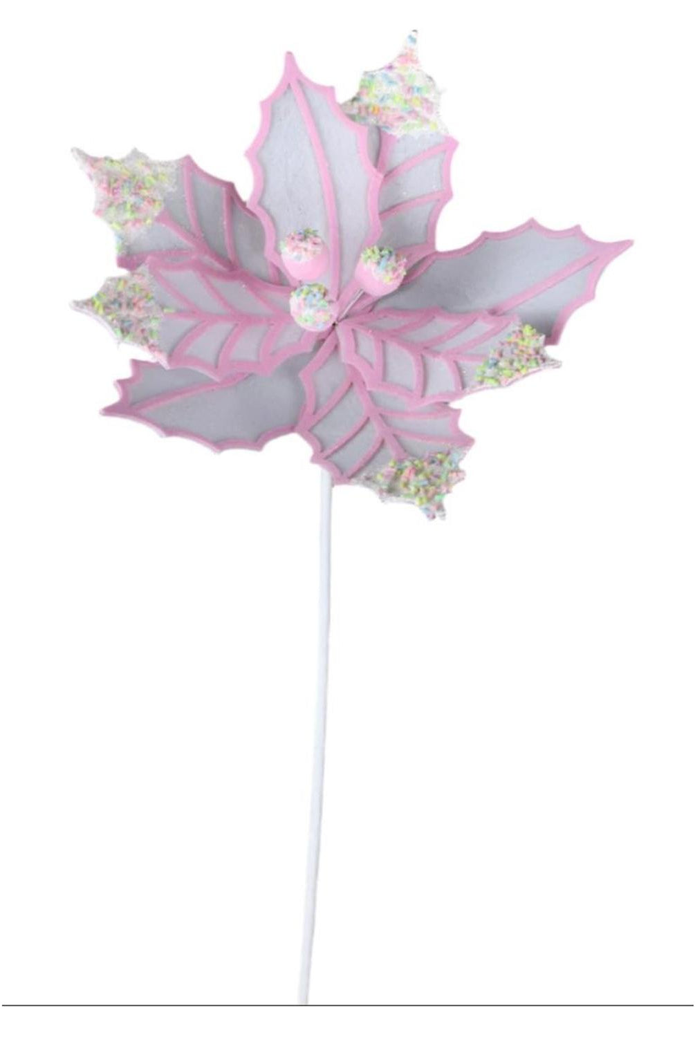 22" Confetti Poinsettia Stem: White/Pink