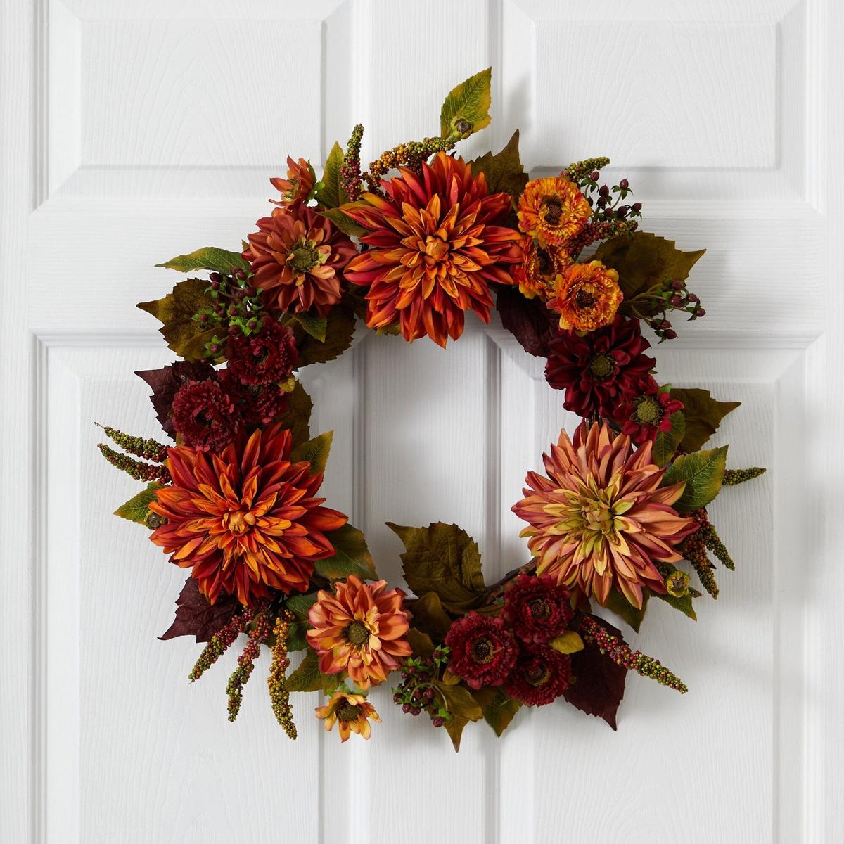 Shop For 22” Dahlia & Mum Artificial Wreath