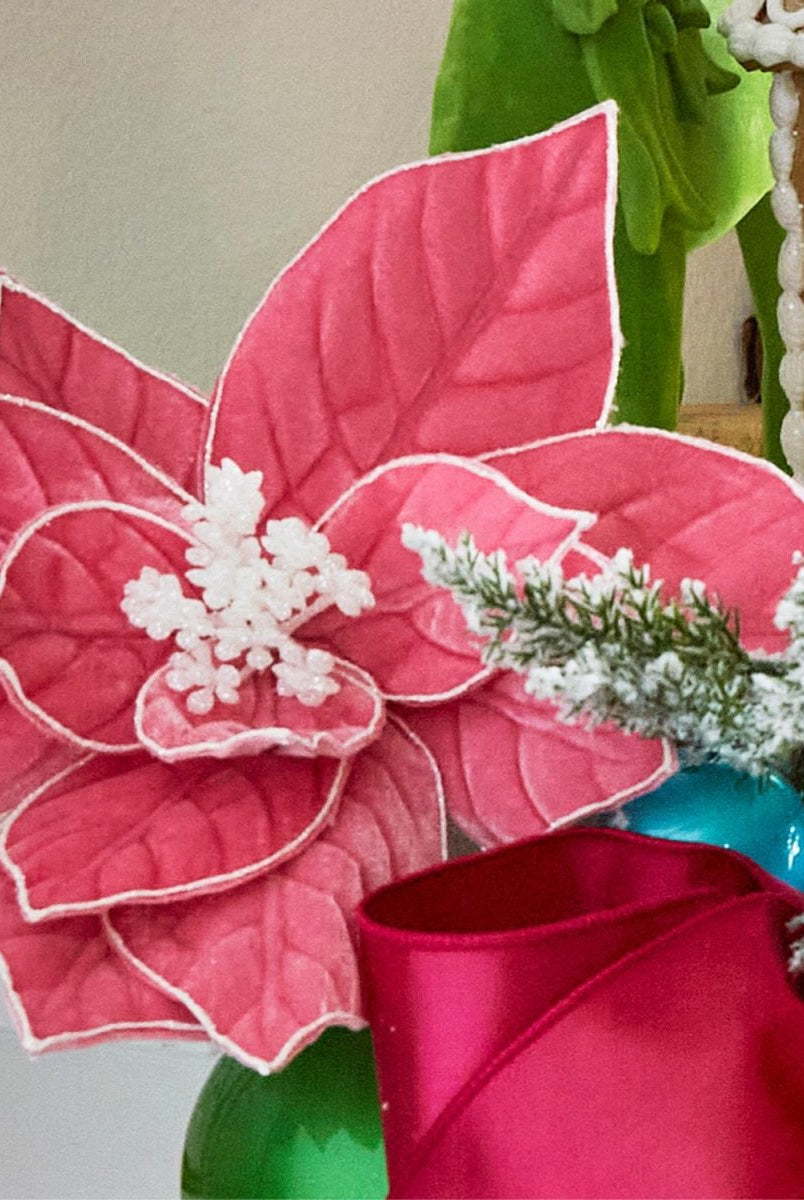 Shop For 22" Pink Glitter Trim Poinsettia Stem