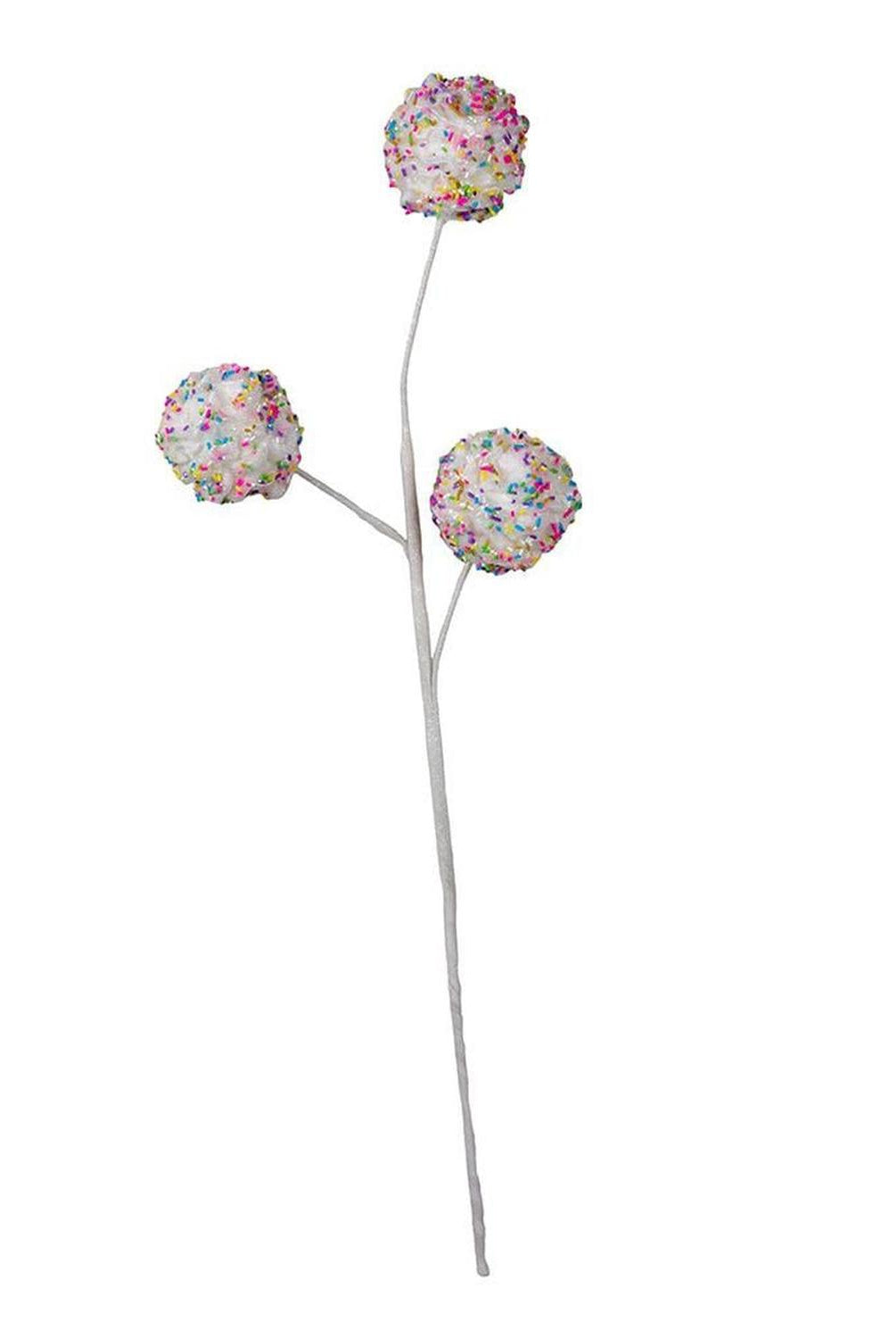 22" White Frosted With Sprinkles Ball Pick