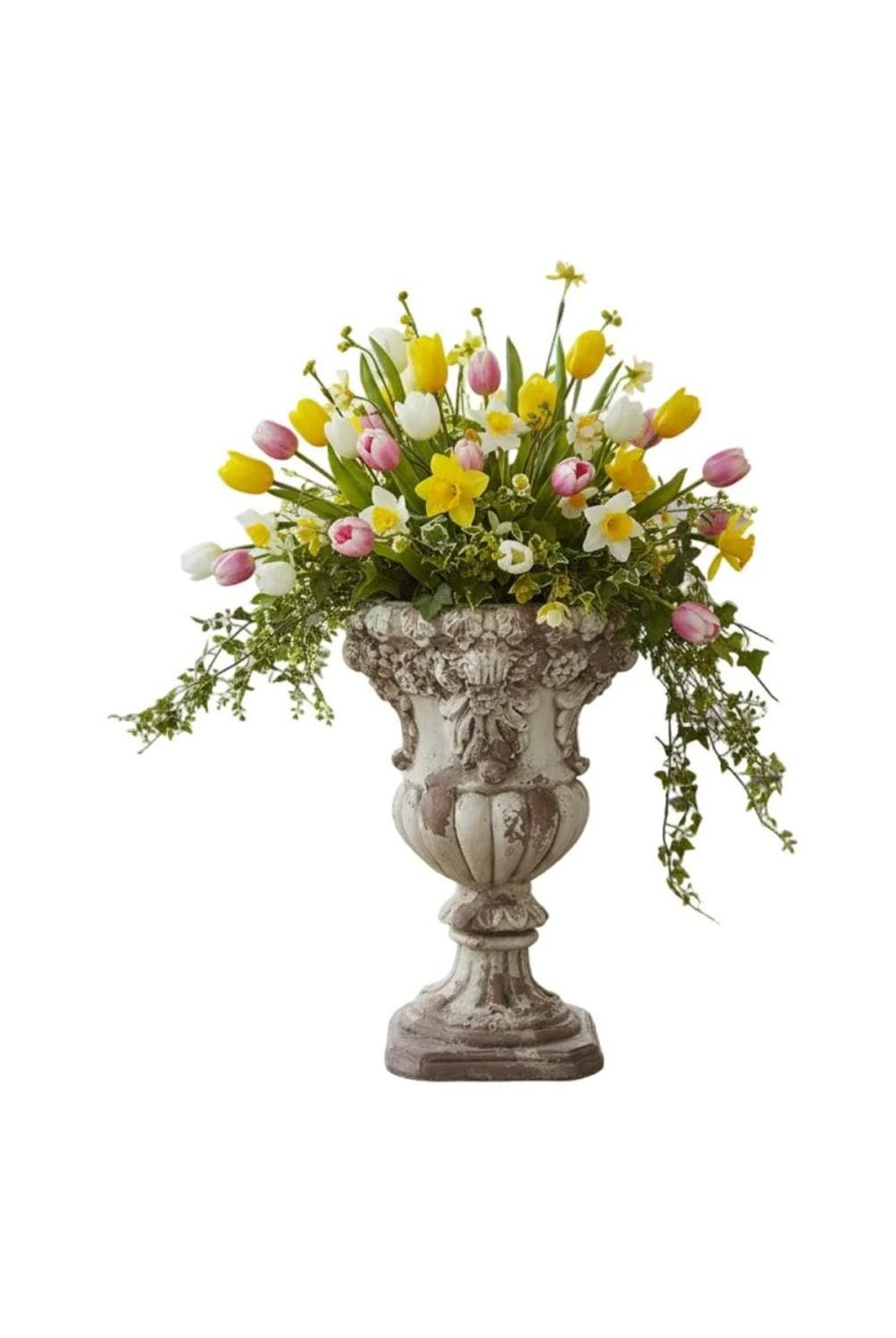 Shop For 22.25 Inch Cream & Rust Floral Embossed Urn
