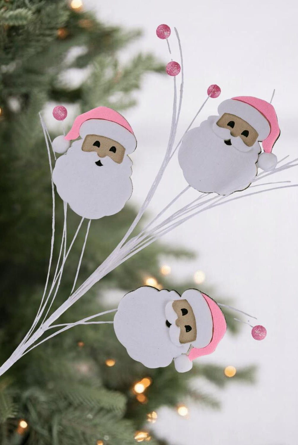 23" Felt Glitter Santa Face Spray: Pink