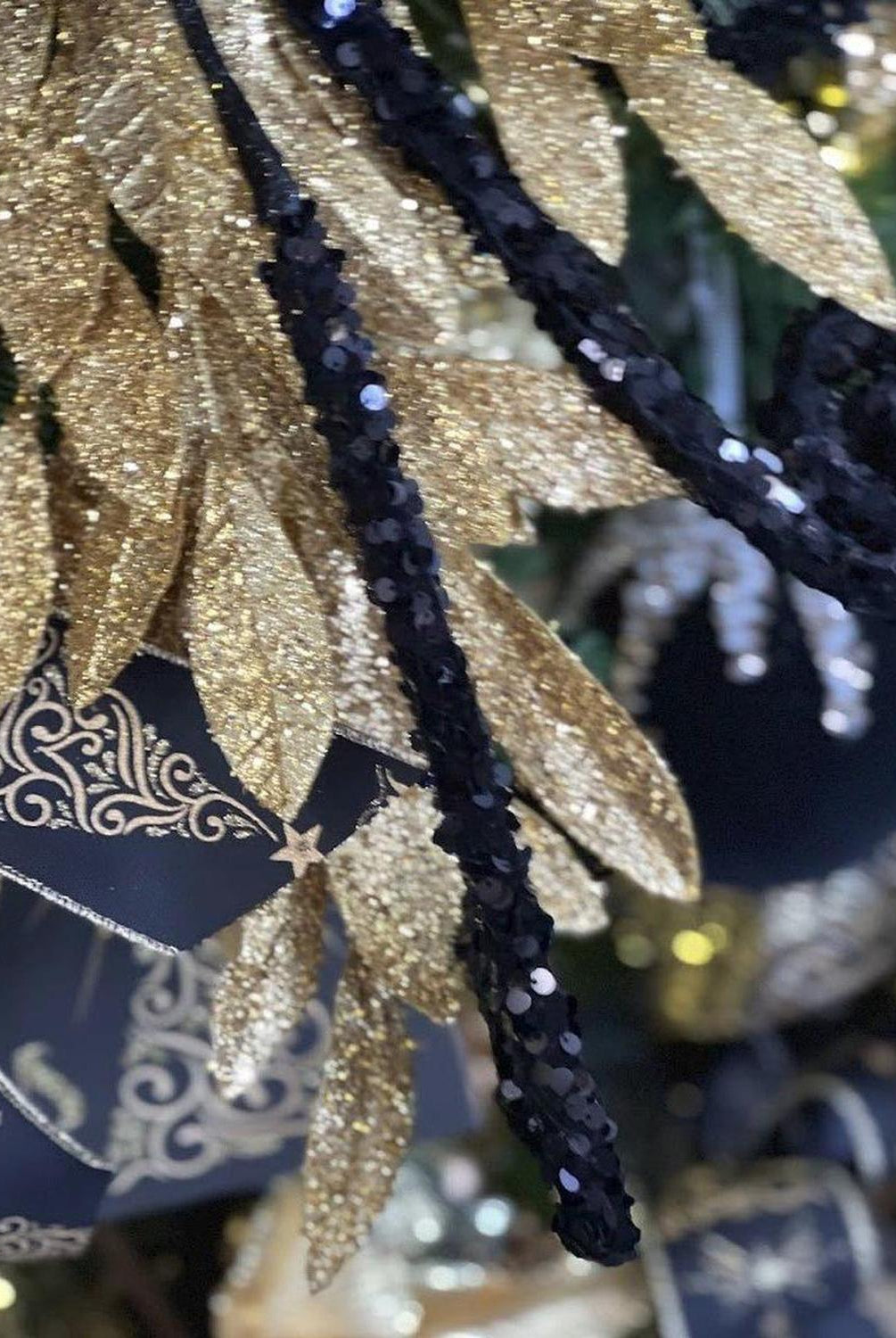 23" Glitter Bay Leaf Spray: Gold