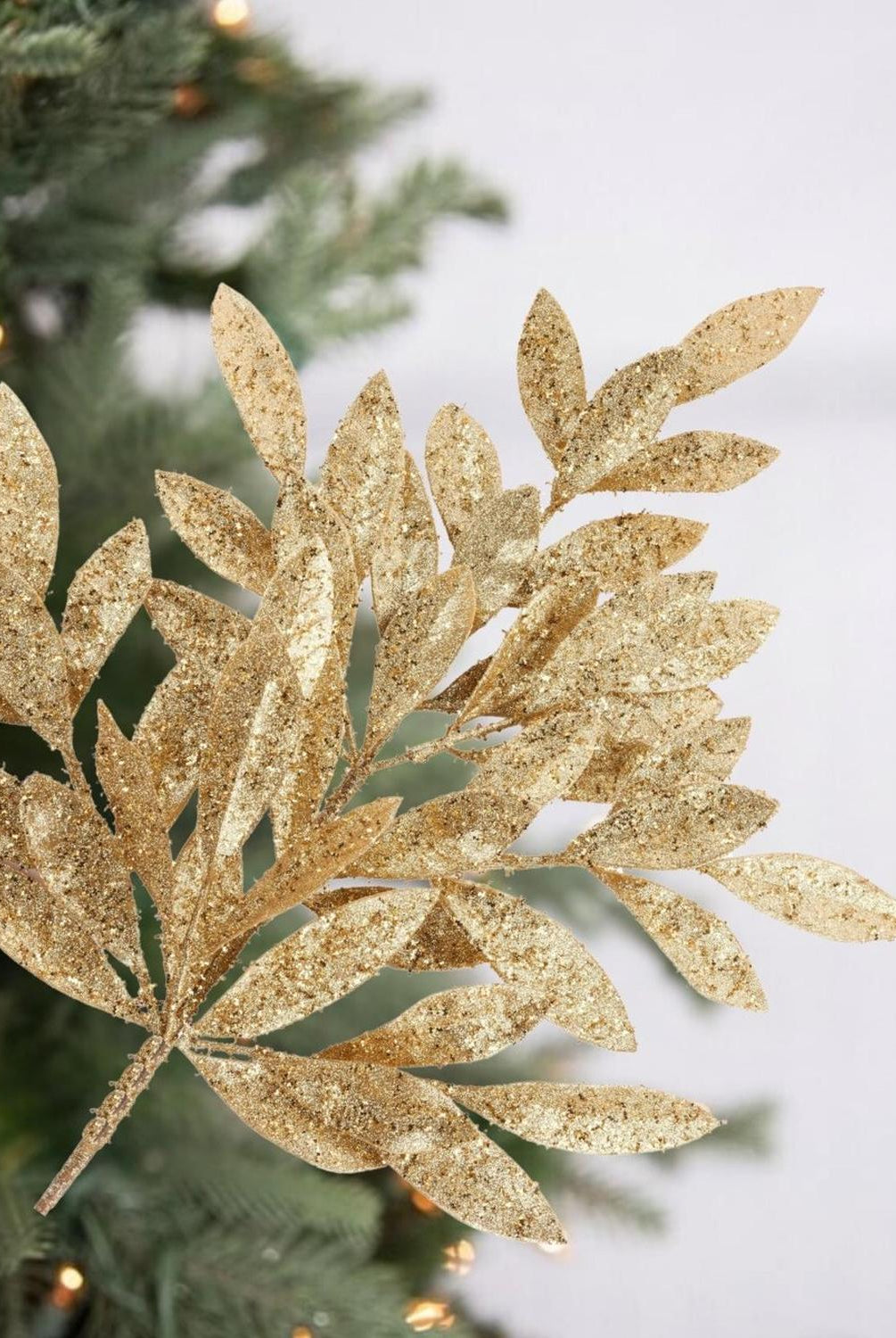 23" Glitter Bay Leaf Spray: Gold