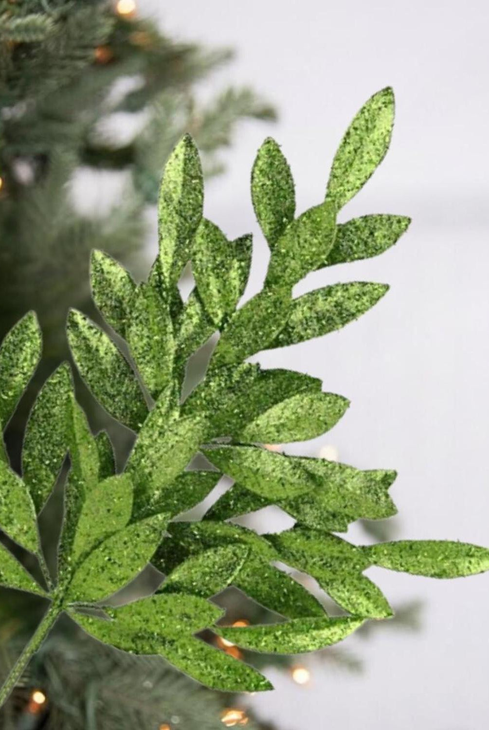 23" Glitter Bay Leaf Spray: Lime Green