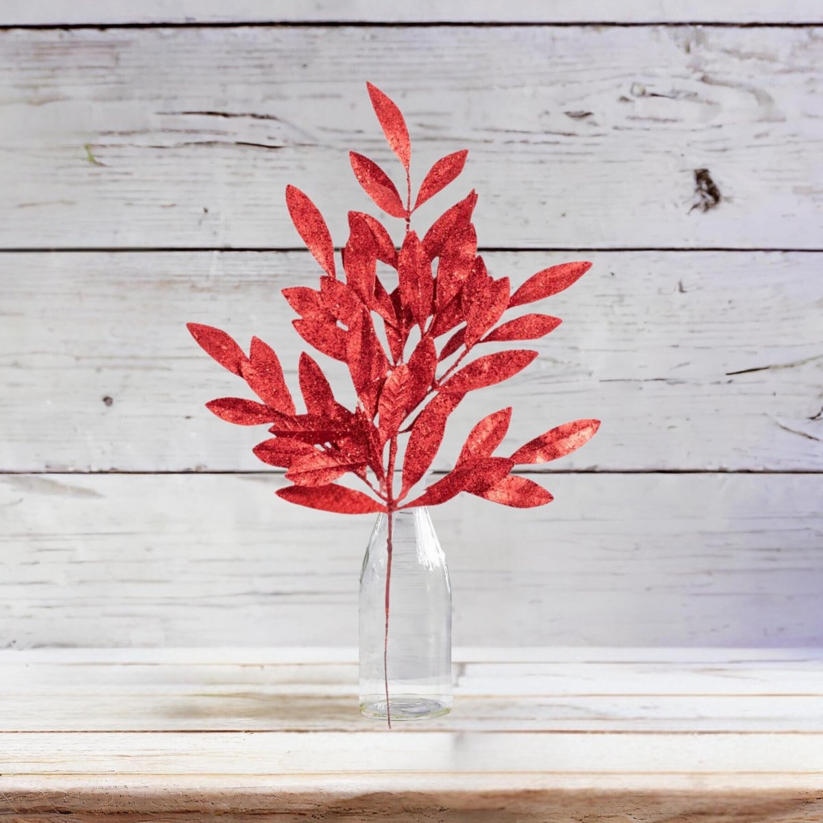 Shop For 23" Glitter Bay Leaf Spray: Red