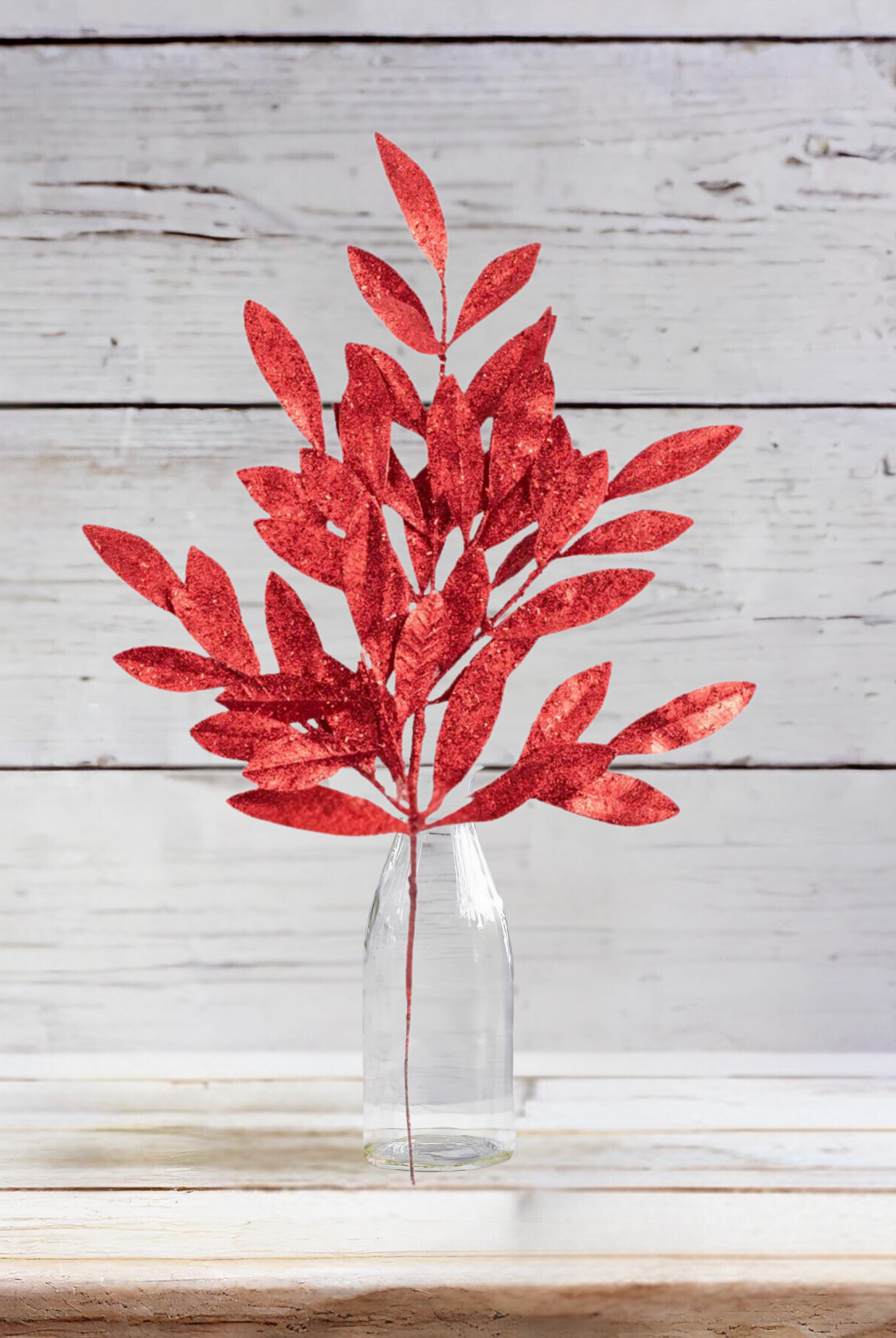 Shop For 23" Glitter Bay Leaf Spray: Red