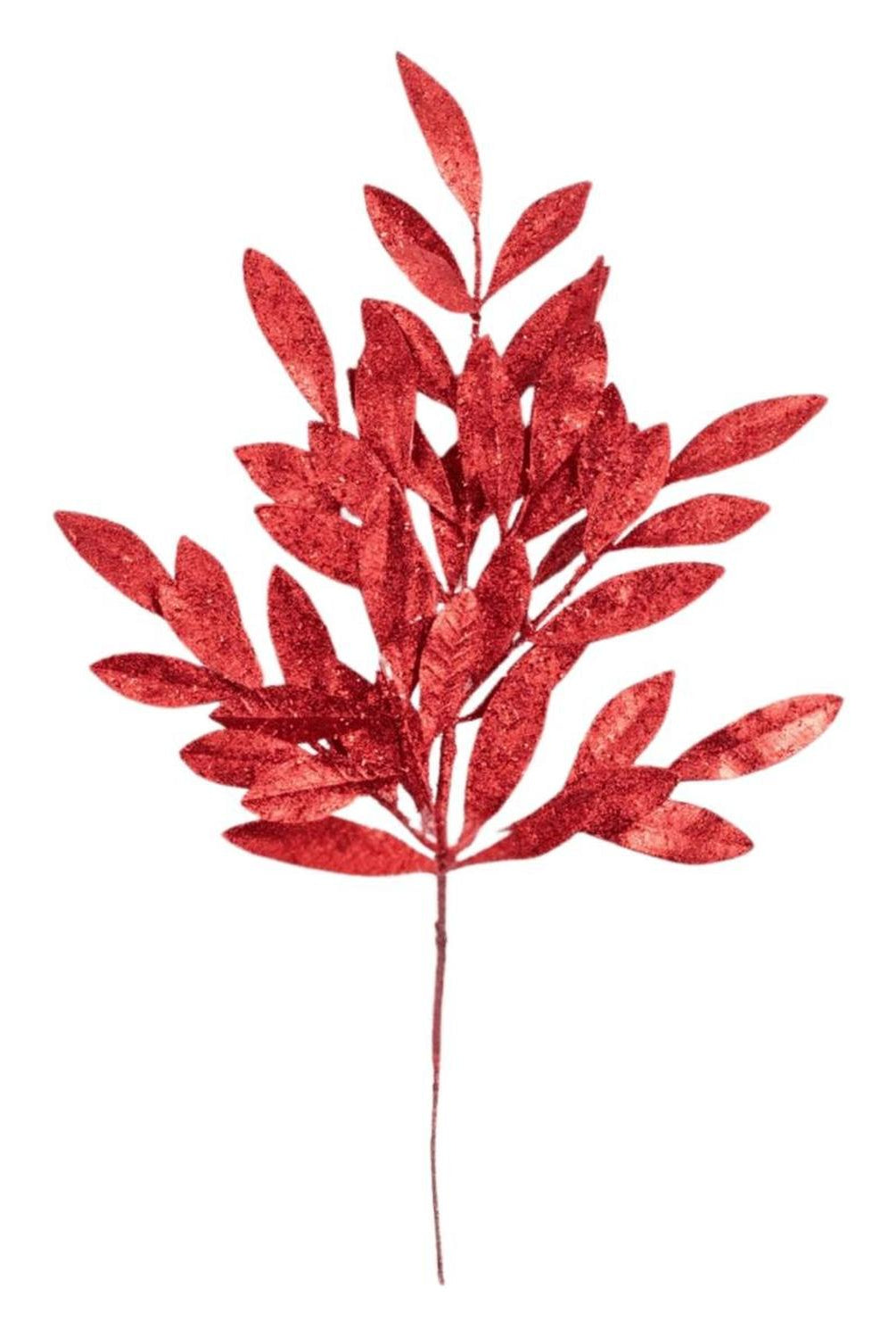 23" Glitter Bay Leaf Spray: Red