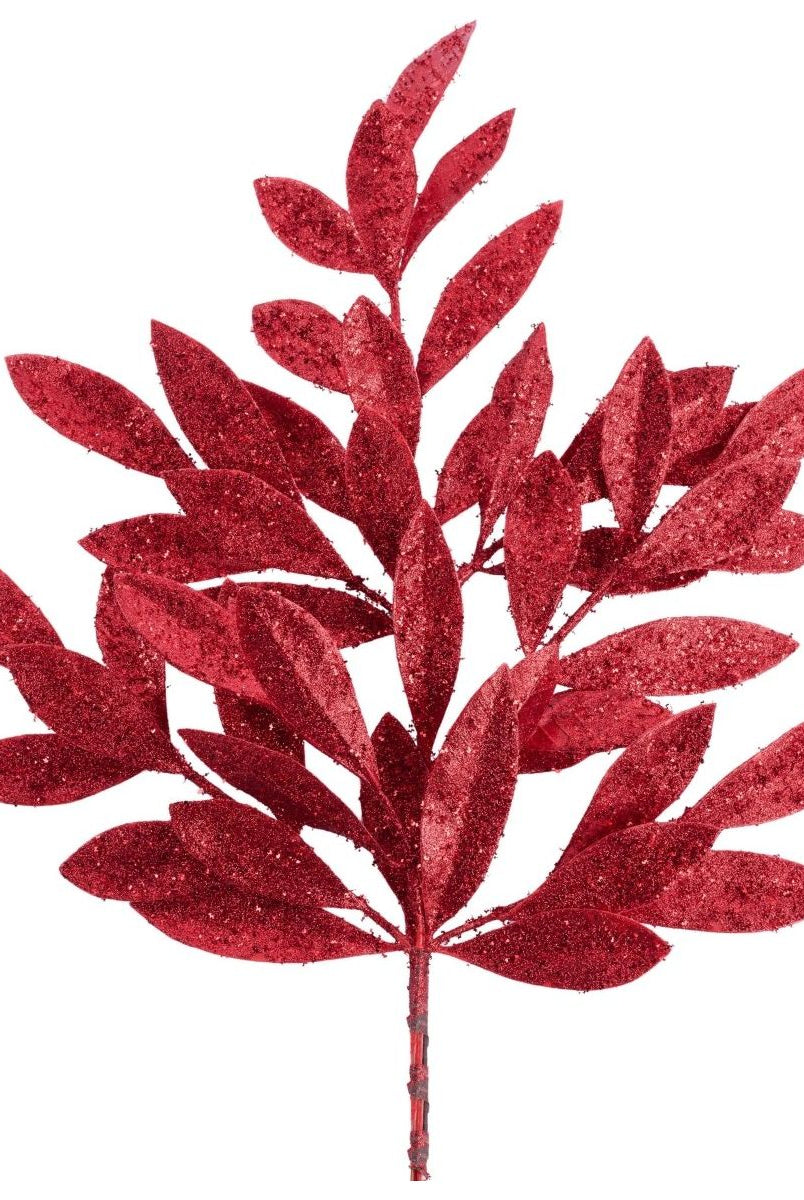 Shop For 23" Glitter Bay Leaf Spray: Red