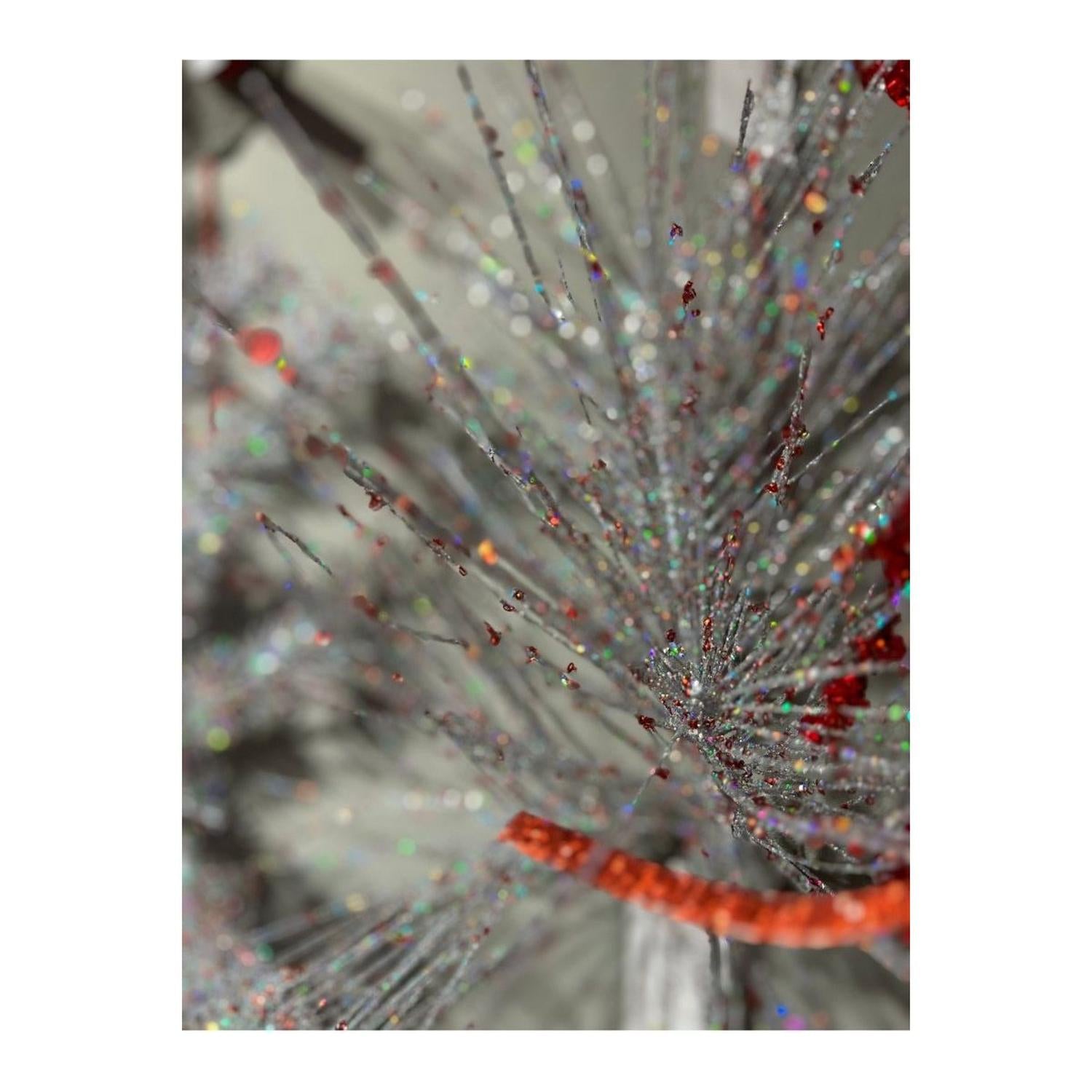 Shop For 23" Glitter Long Needle Pine Spray: Silver/Red