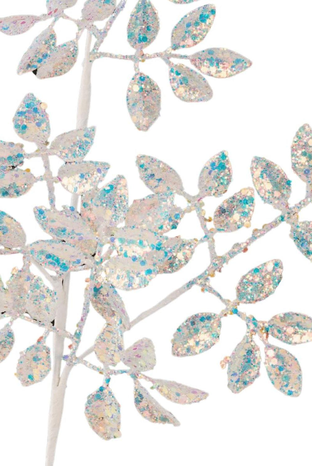 23" Glitter Metallic Mini Leaf Spray: Iridescent