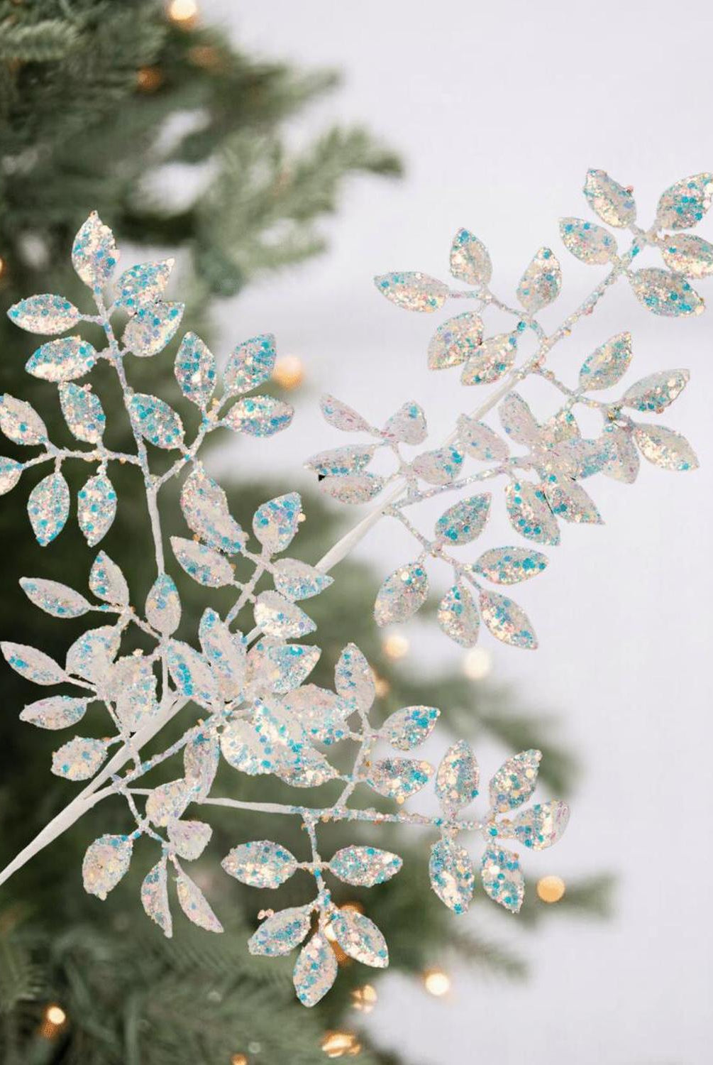 23" Glitter Metallic Mini Leaf Spray: Iridescent