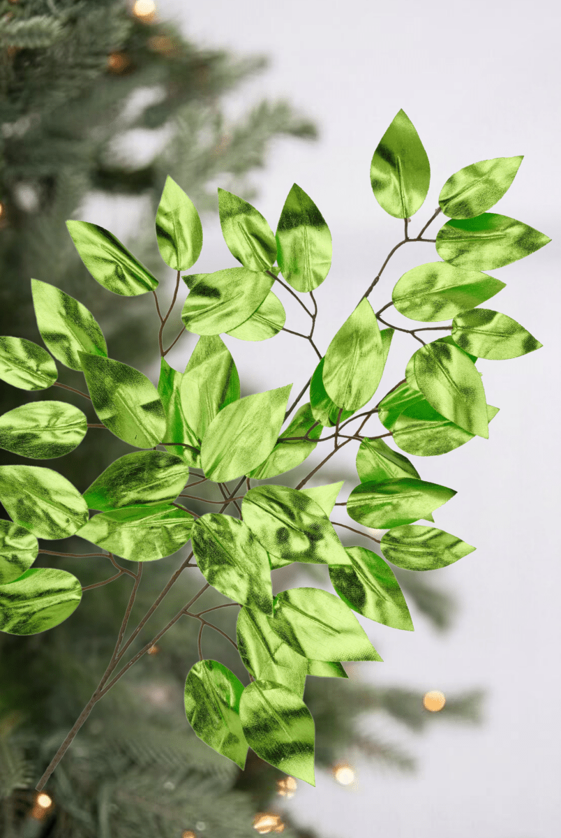Shop For 23" Metallic Ficus Leaf Spray: Lime Green (Set of 12)