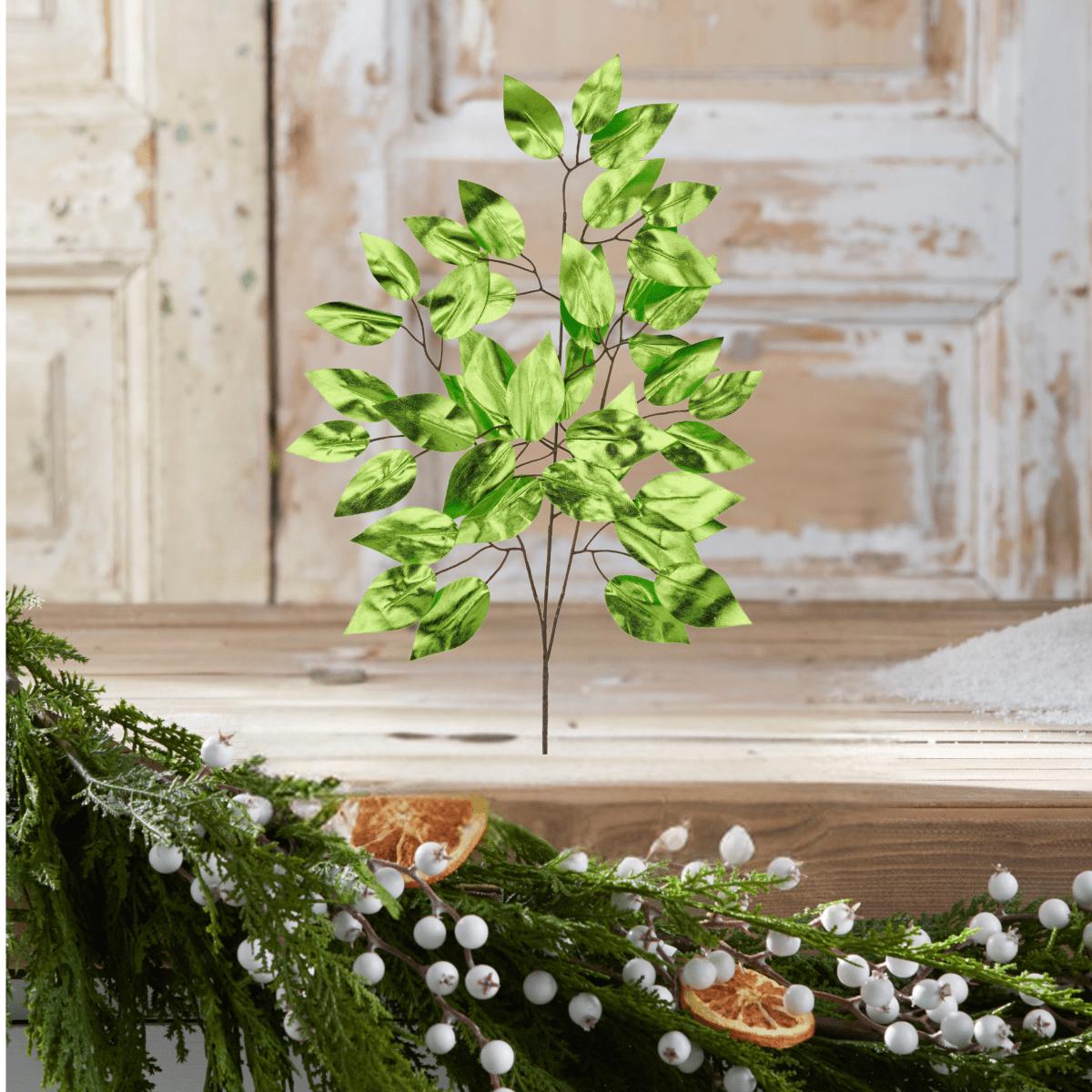 Shop For 23" Metallic Ficus Leaf Spray: Lime Green (Set of 12)