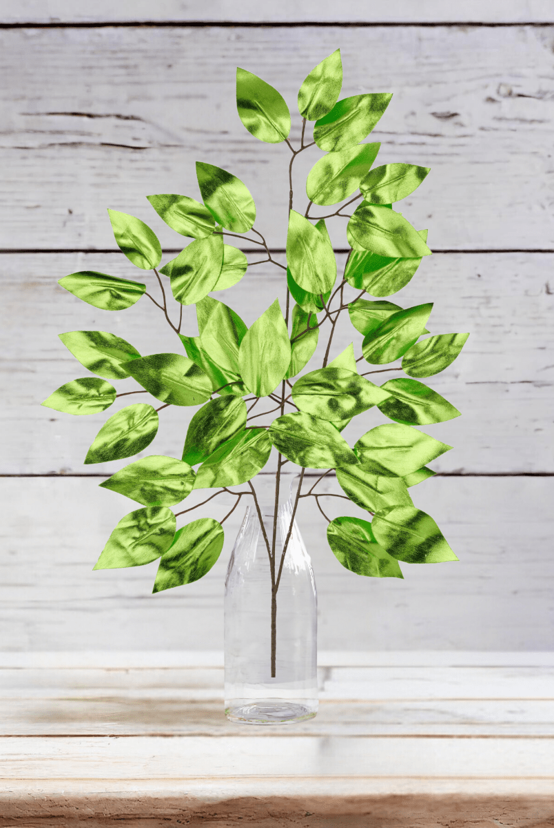 Shop For 23" Metallic Ficus Leaf Spray: Lime Green (Set of 12)