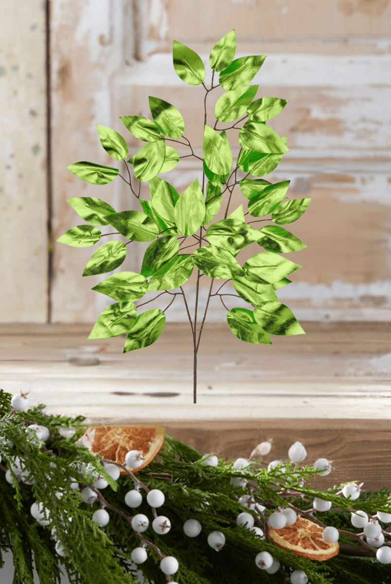 Shop For 23" Metallic Ficus Leaf Spray: Lime Green (Set of 12)