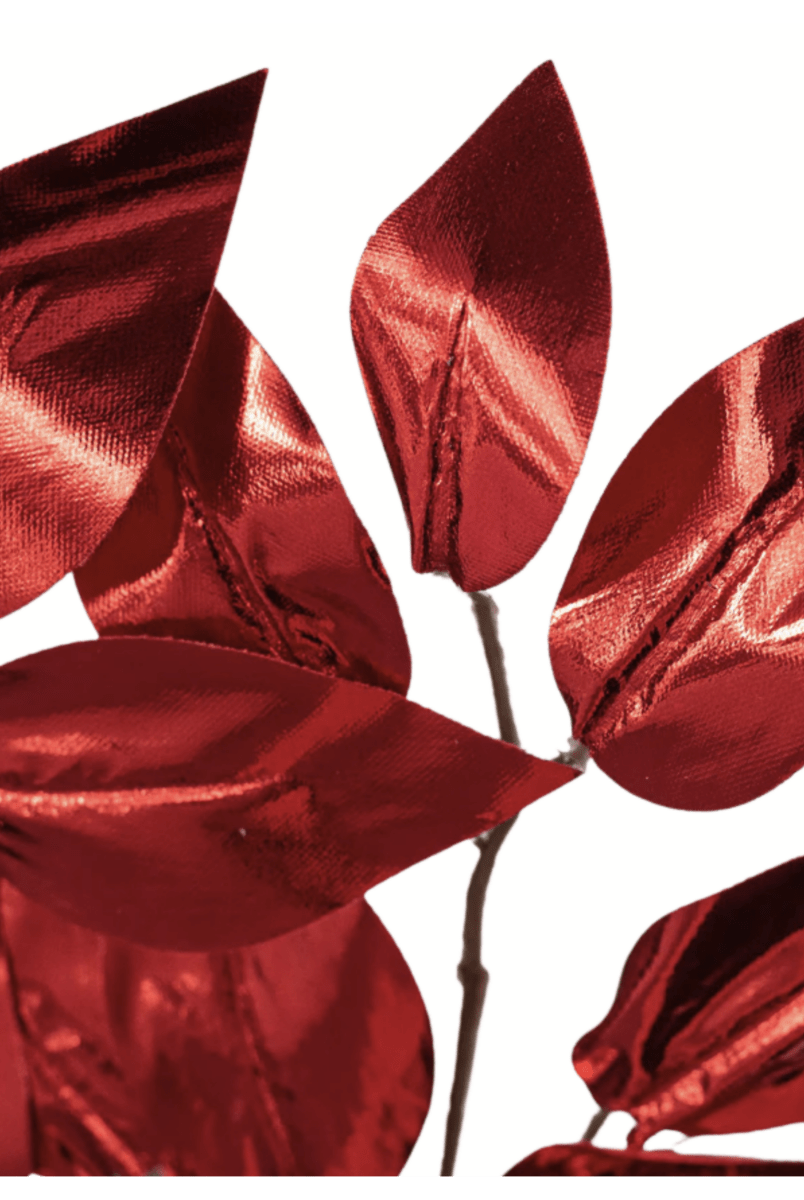 Shop For 23" Metallic Ficus Leaf Spray: Red (Set of 12)