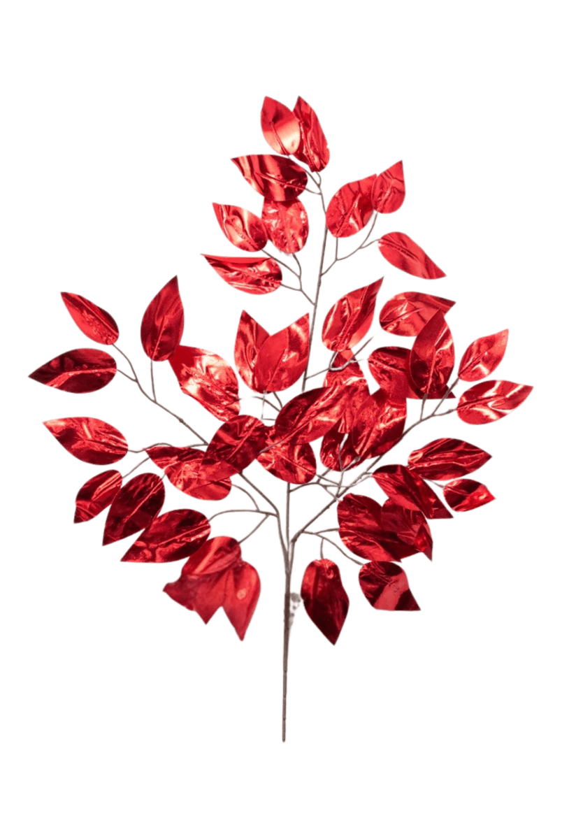 Shop For 23" Metallic Ficus Leaf Spray: Red (Set of 12)