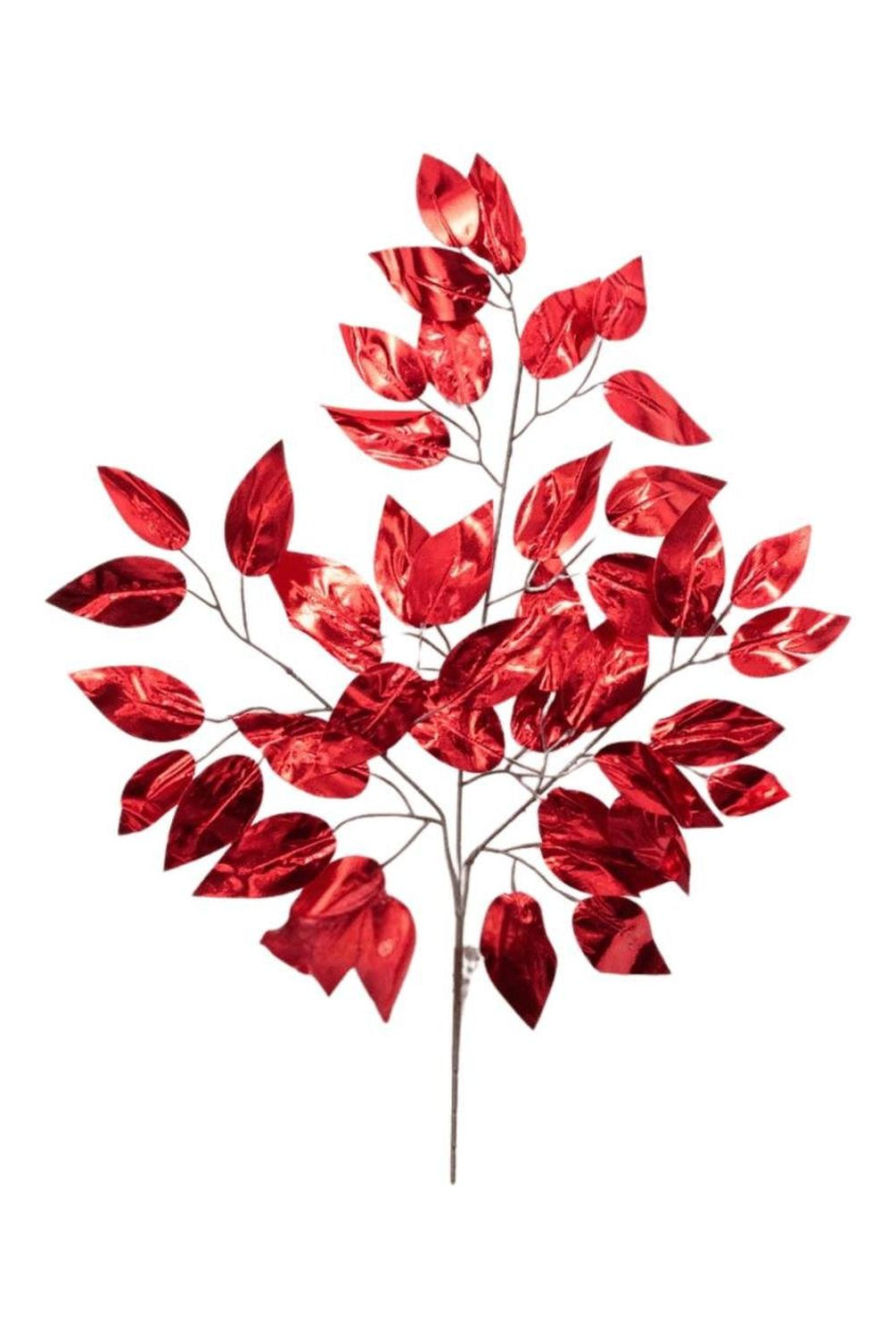 23" Metallic Ficus Leaf Spray: Red (Set of 12)