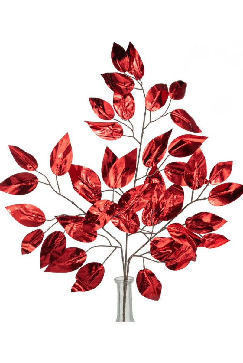 Shop For 23" Metallic Ficus Leaf Spray: Red (Set of 12)
