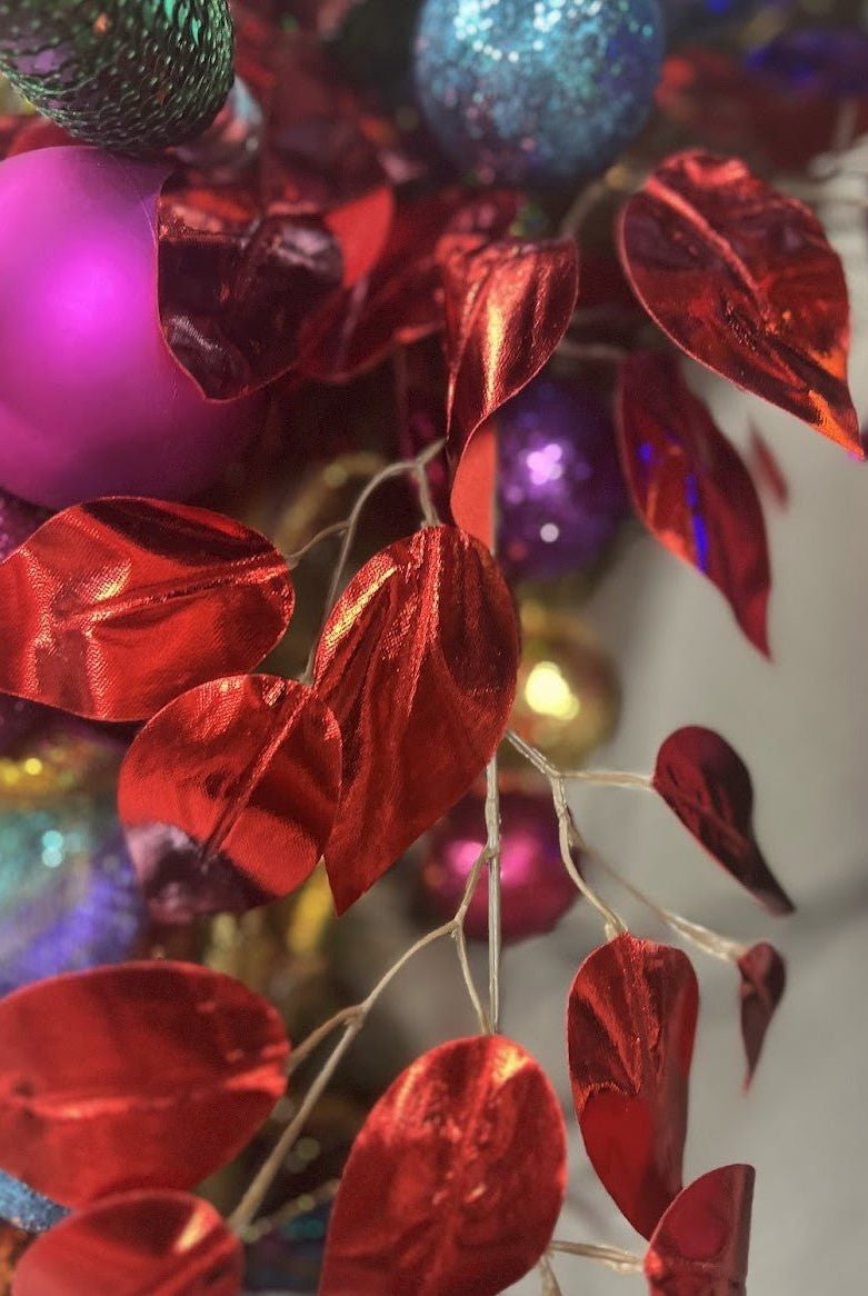 Shop For 23" Metallic Ficus Leaf Spray: Red (Set of 12)