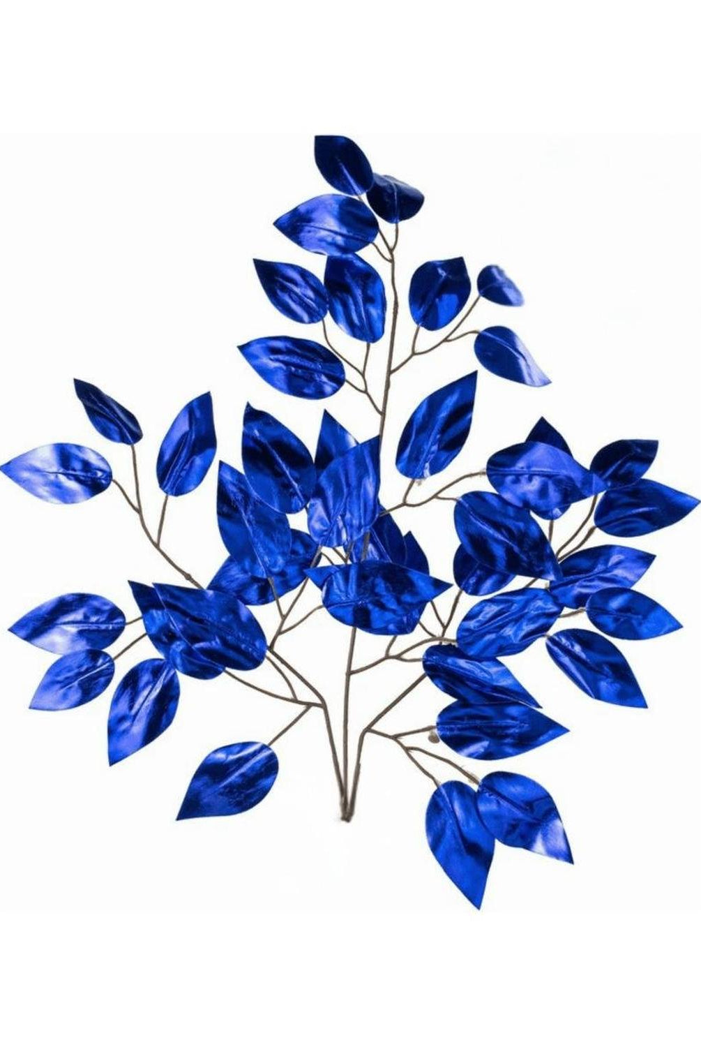 23" Metallic Ficus Leaf Spray: Royal Blue (Set of 12)