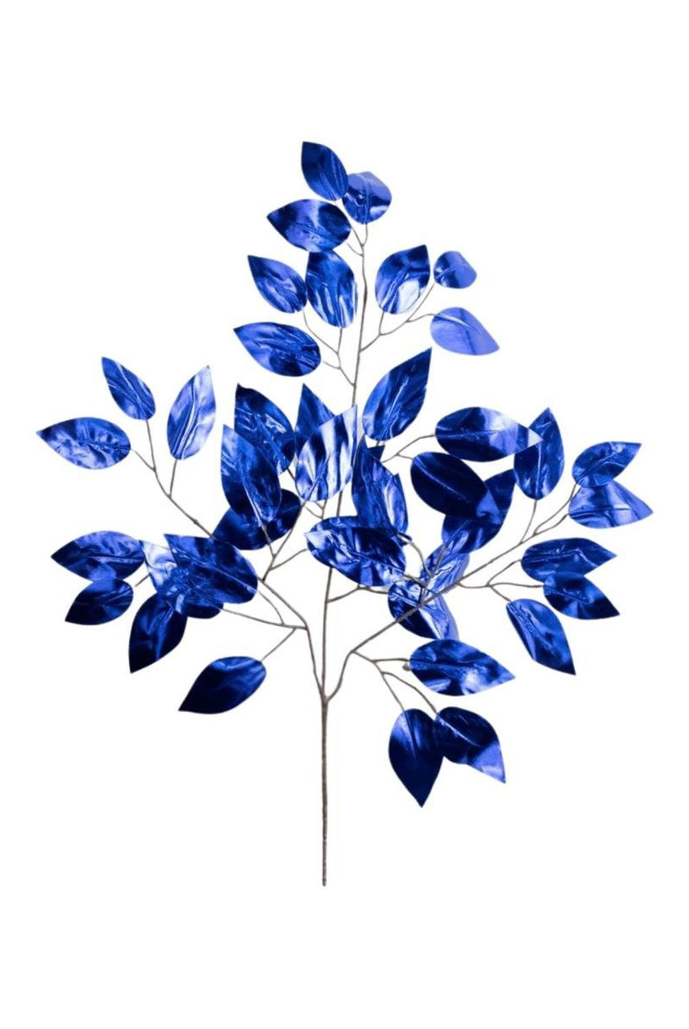 23" Metallic Ficus Leaf Spray: Royal Blue (Set of 12)