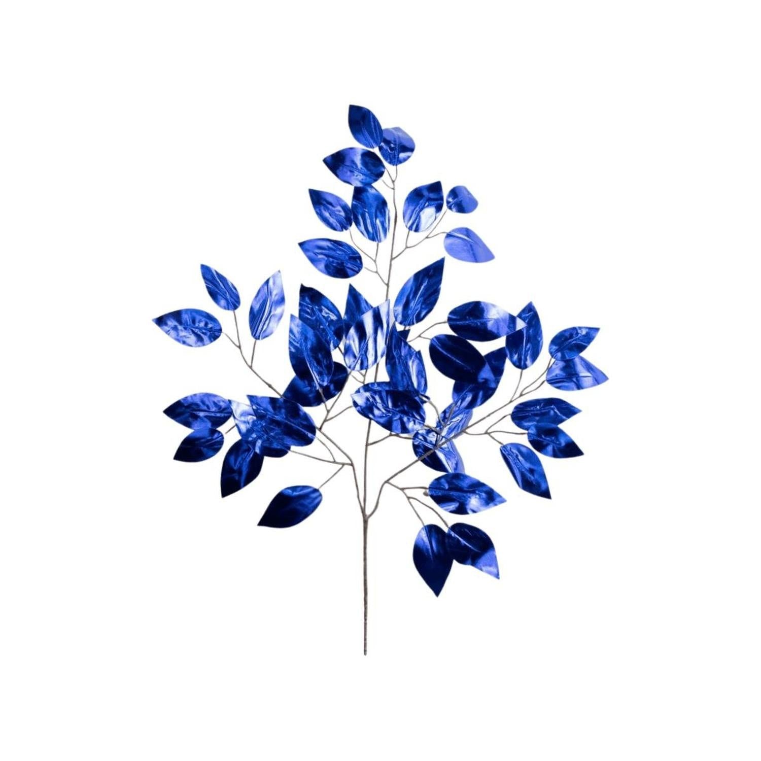 23" Metallic Ficus Leaf Spray: Royal Blue (Set of 12)