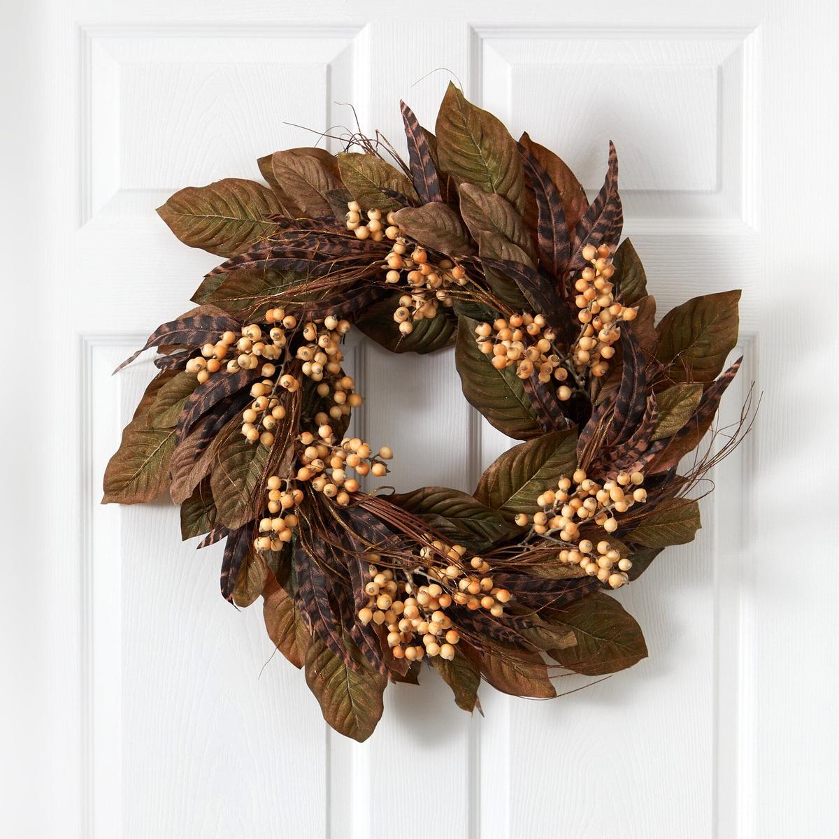 Shop For 24" Autumn Leaves and Berry Wreath
