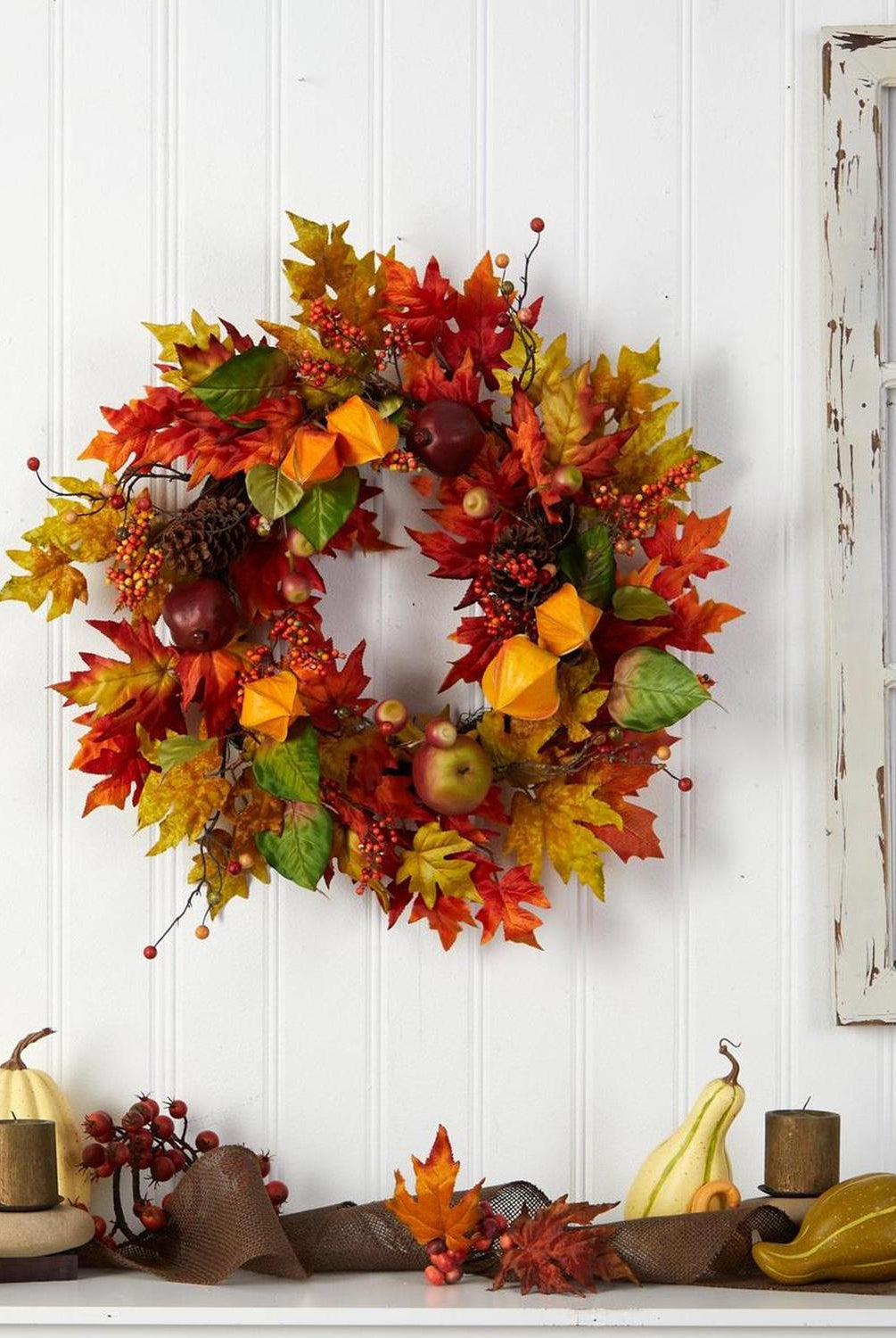 24” Autumn Maple Leaf and Berries Fall Artificial Wreath