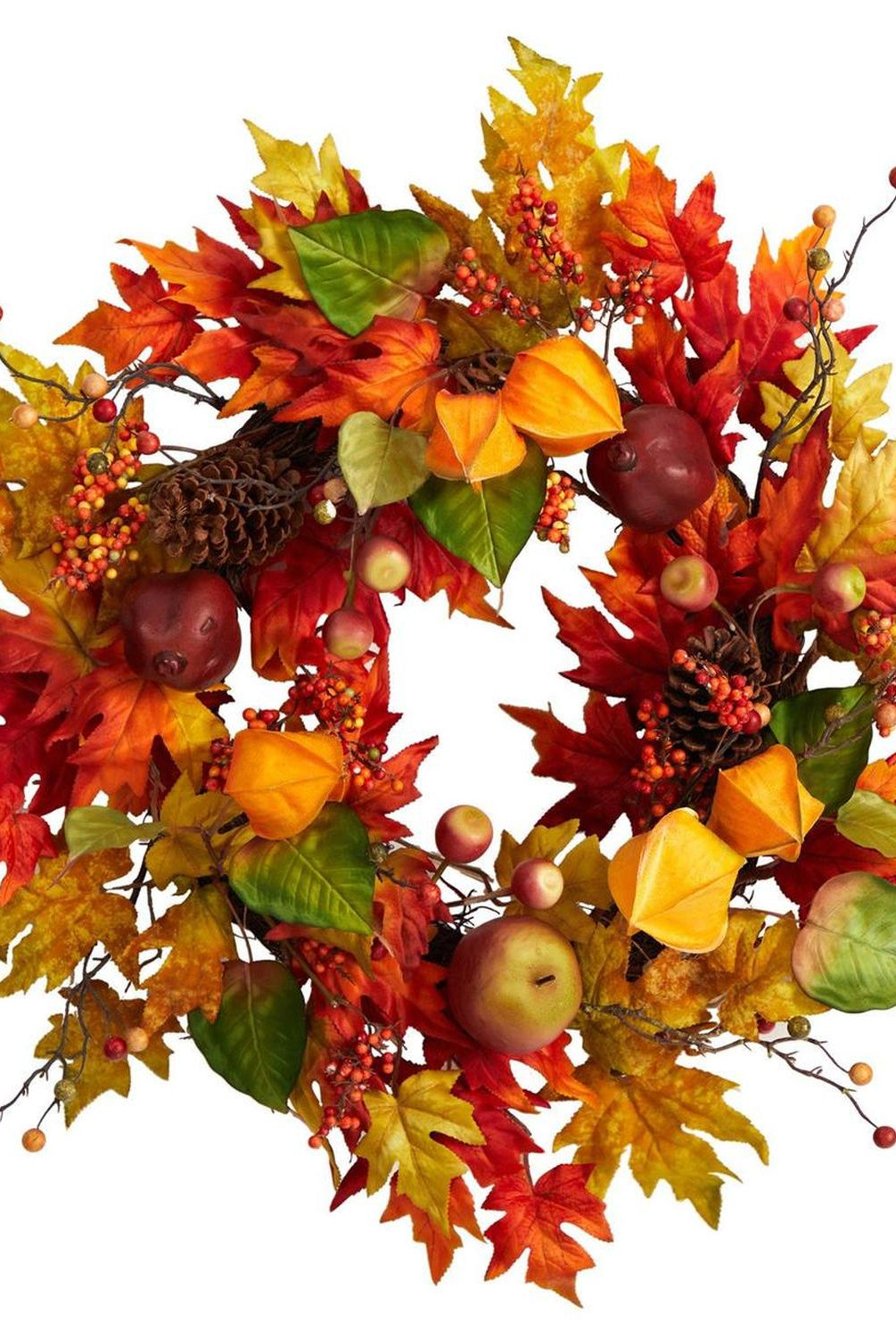 24” Autumn Maple Leaf and Berries Fall Artificial Wreath