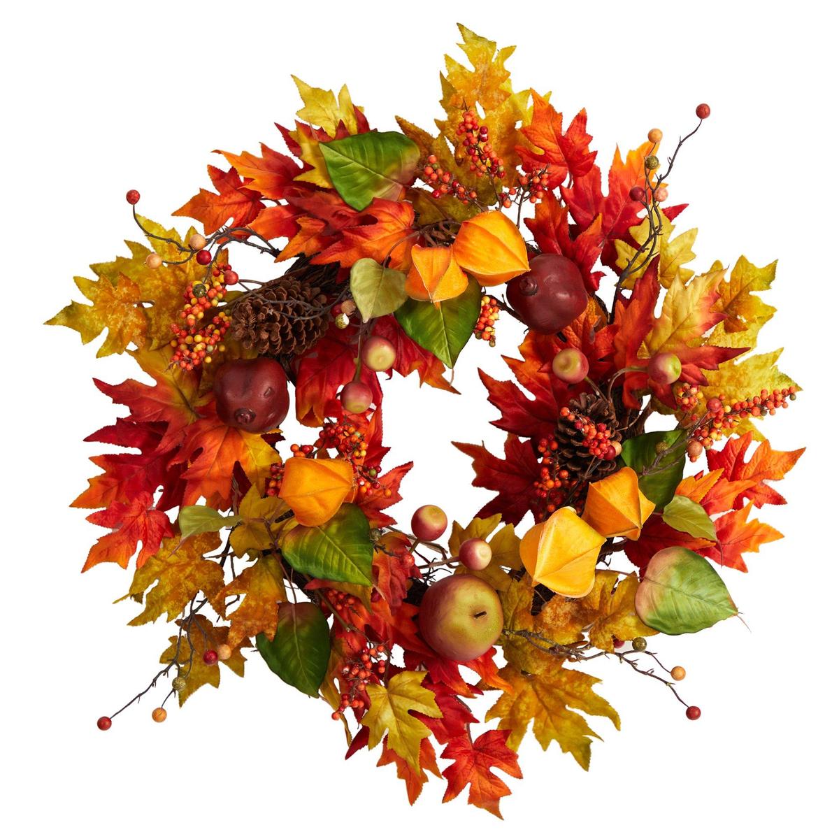 Shop For 24” Autumn Maple Leaf and Berries Fall Artificial Wreath