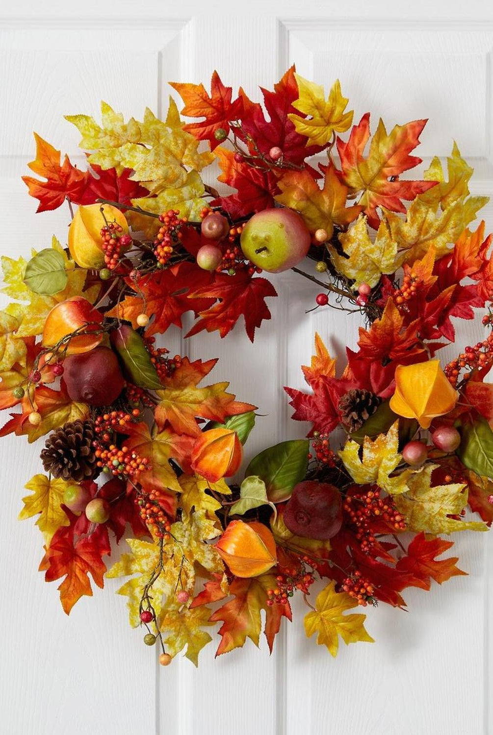 24” Autumn Maple Leaf and Berries Fall Artificial Wreath