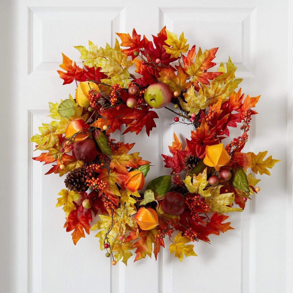 Shop For 24” Autumn Maple Leaf and Berries Fall Artificial Wreath