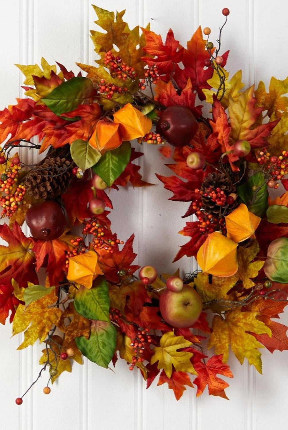24” Autumn Maple Leaf and Berries Fall Artificial Wreath